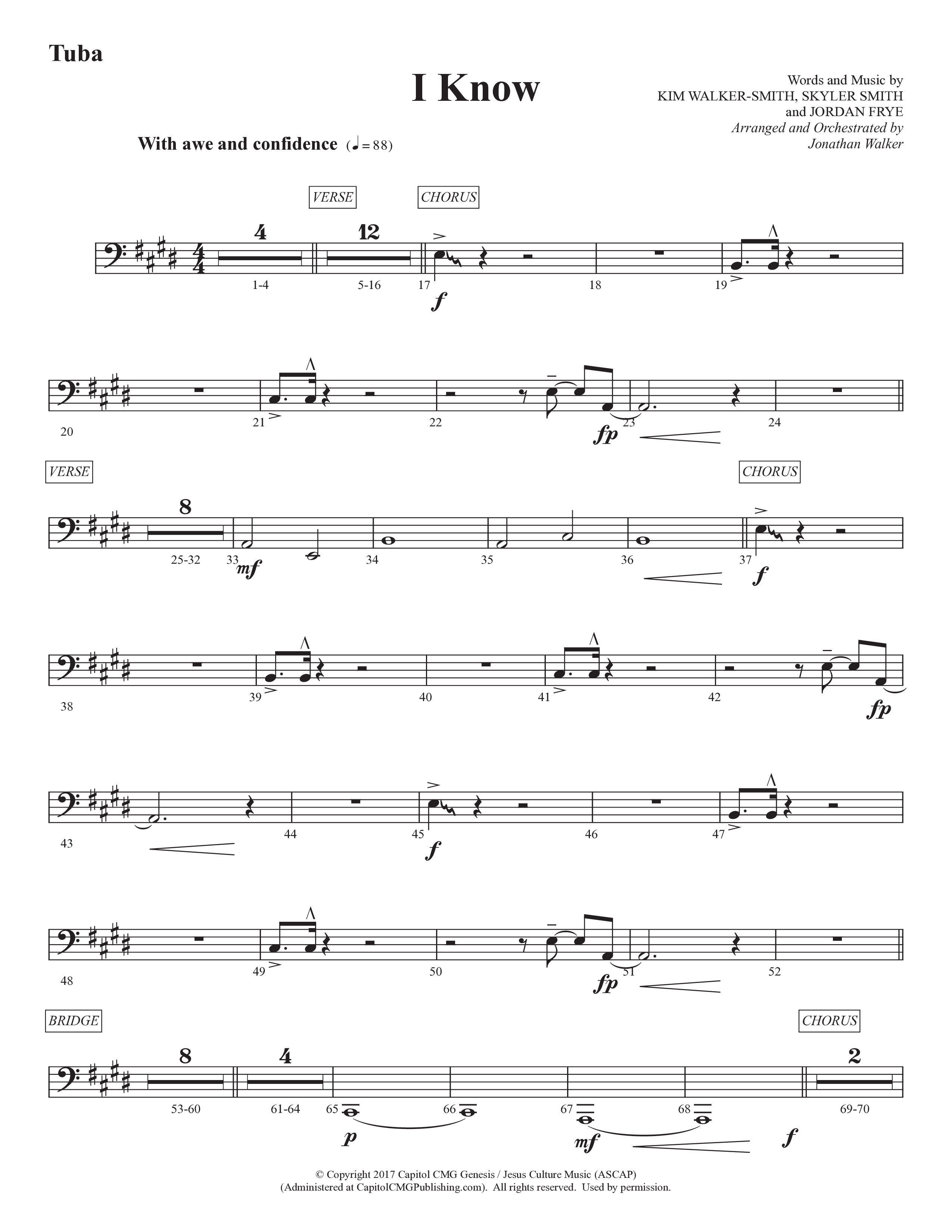 I Know (Choral Anthem SATB) Tuba (Prestonwood Worship / Prestonwood Choir / Arr. Jonathan Walker)
