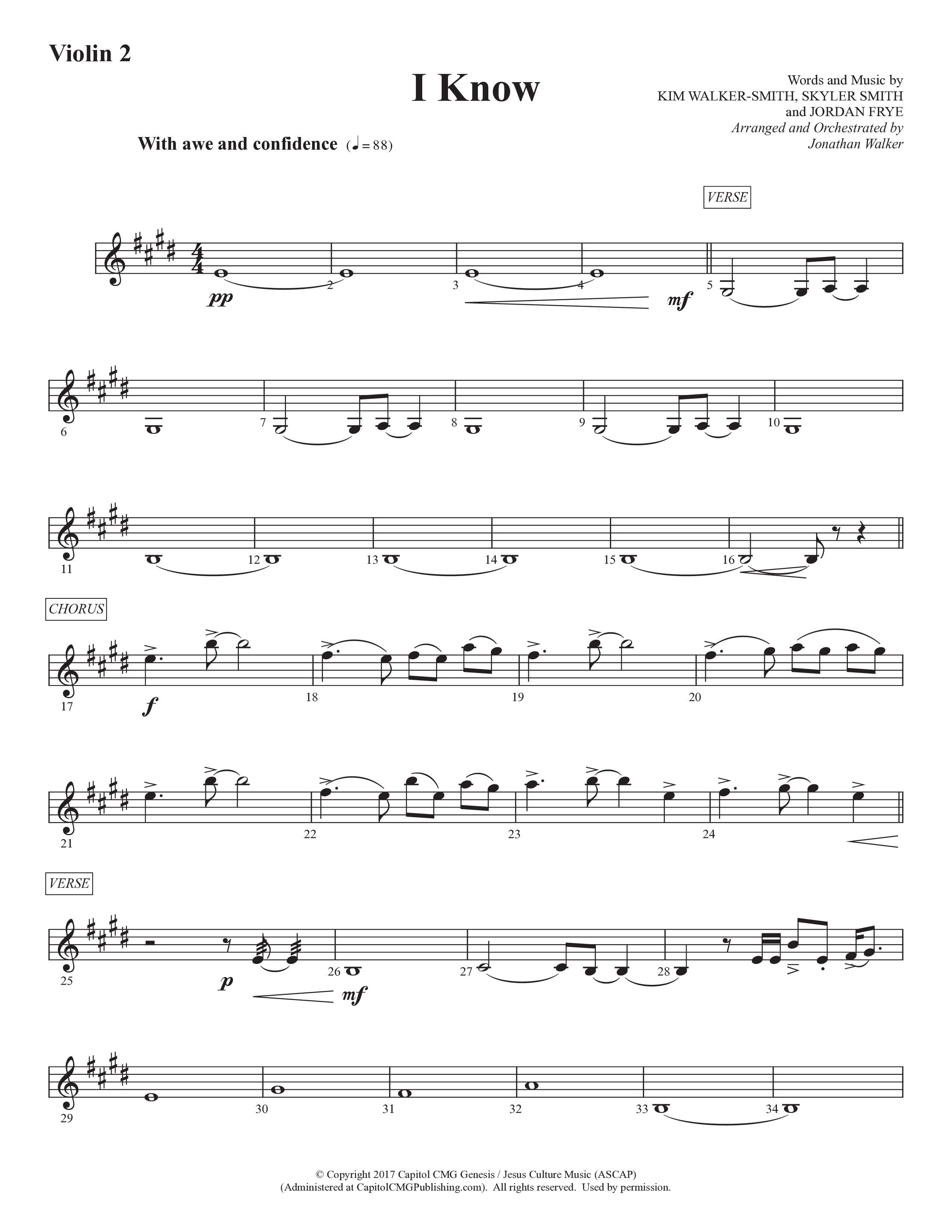 I Know (Choral Anthem SATB) Violin 2 (Prestonwood Worship / Prestonwood Choir / Arr. Jonathan Walker)