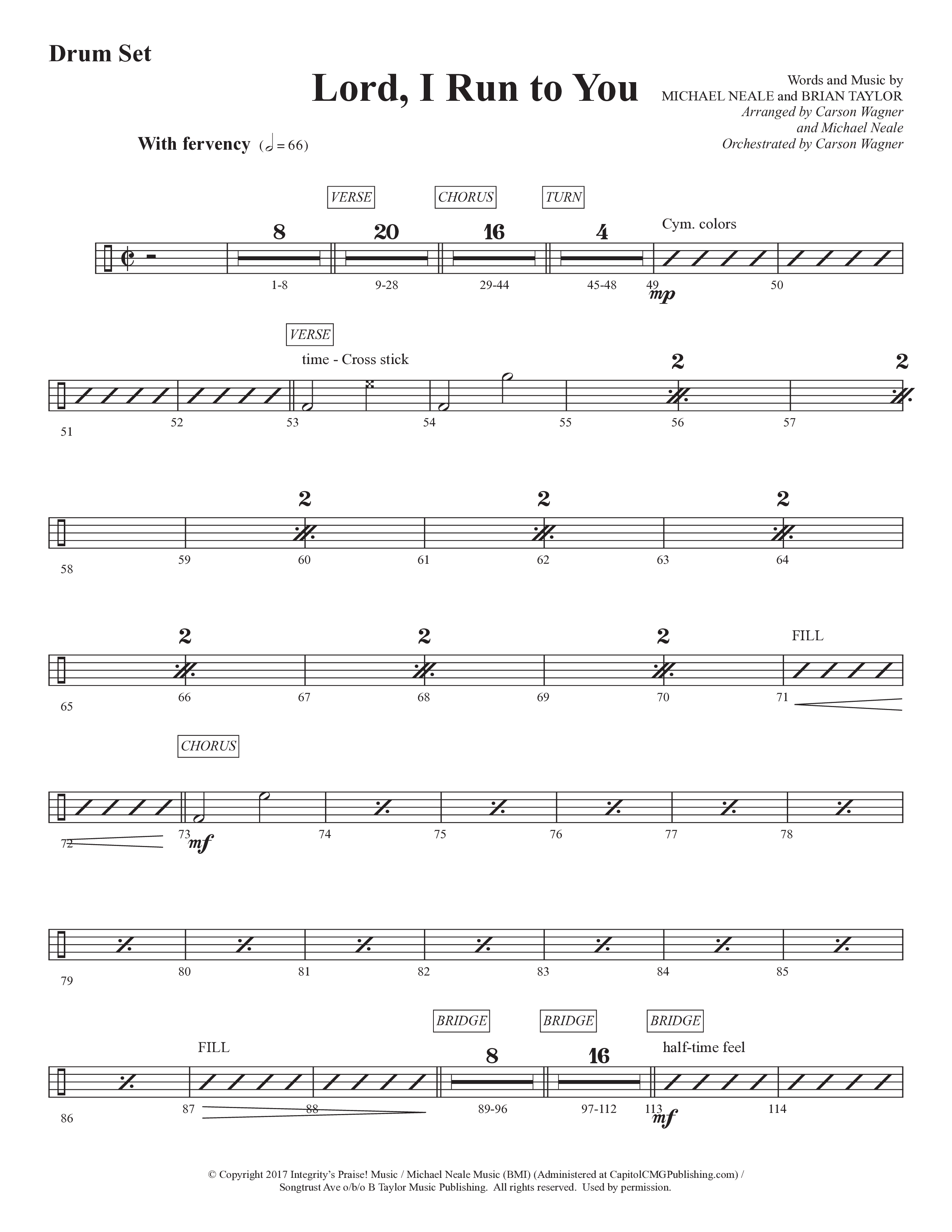 Lord I Run To You (Choral Anthem SATB) Drum Set (Prestonwood Worship / Prestonwood Choir / Arr. Michael Neale / Arr. Carson Wagner)