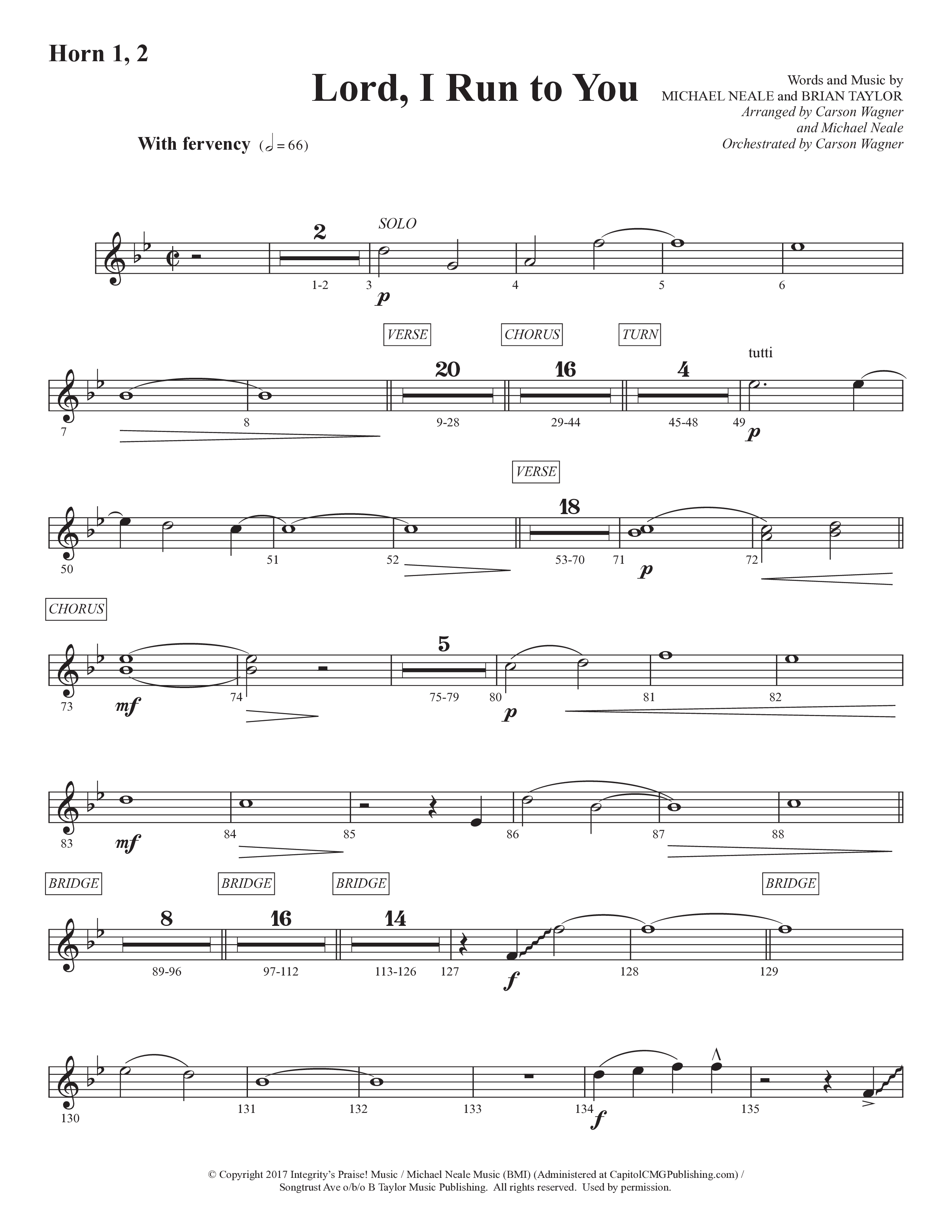 Lord I Run To You (Choral Anthem SATB) French Horn 1/2 (Prestonwood Worship / Prestonwood Choir / Arr. Michael Neale / Arr. Carson Wagner)