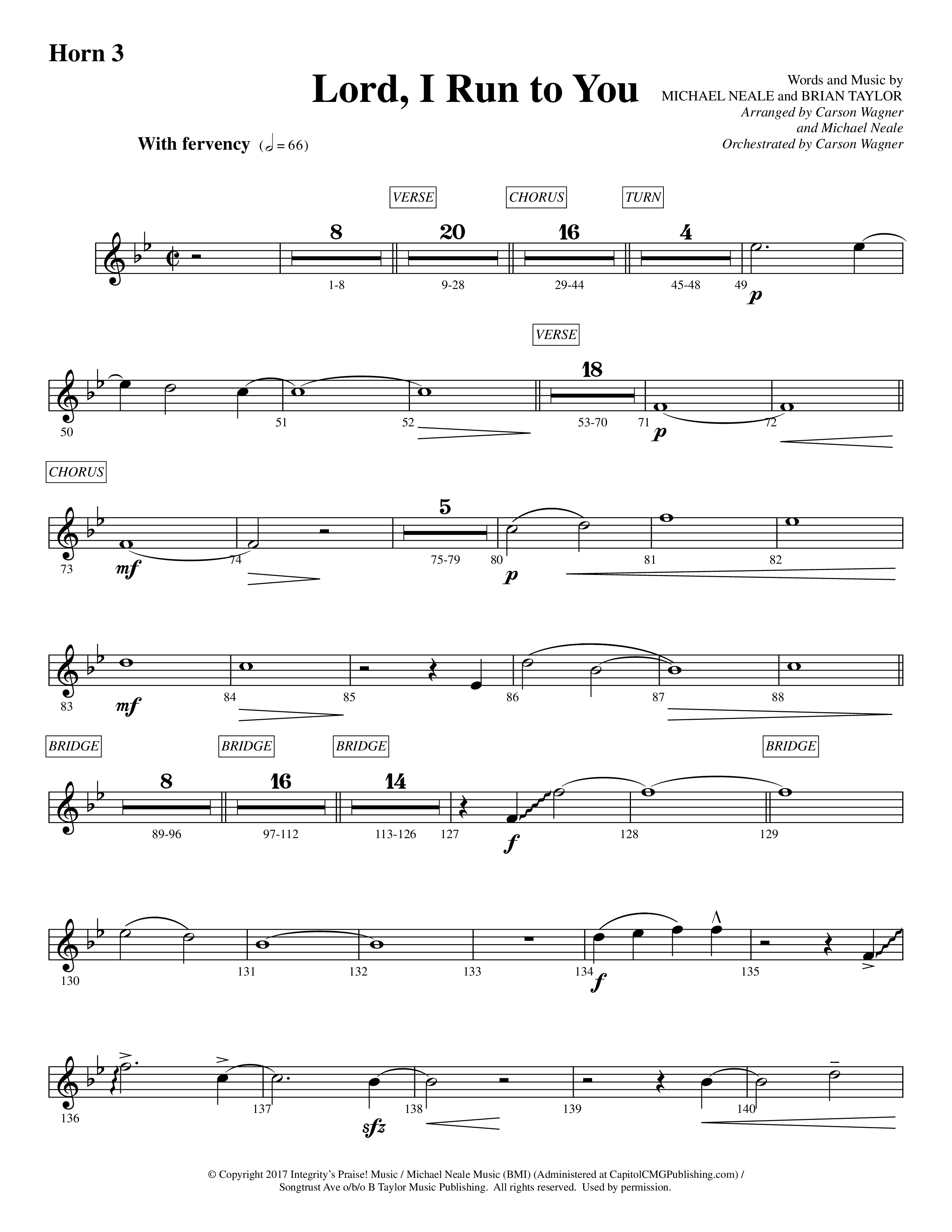 Lord I Run To You (Choral Anthem SATB) French Horn 3 (Prestonwood Worship / Prestonwood Choir / Arr. Michael Neale / Arr. Carson Wagner)