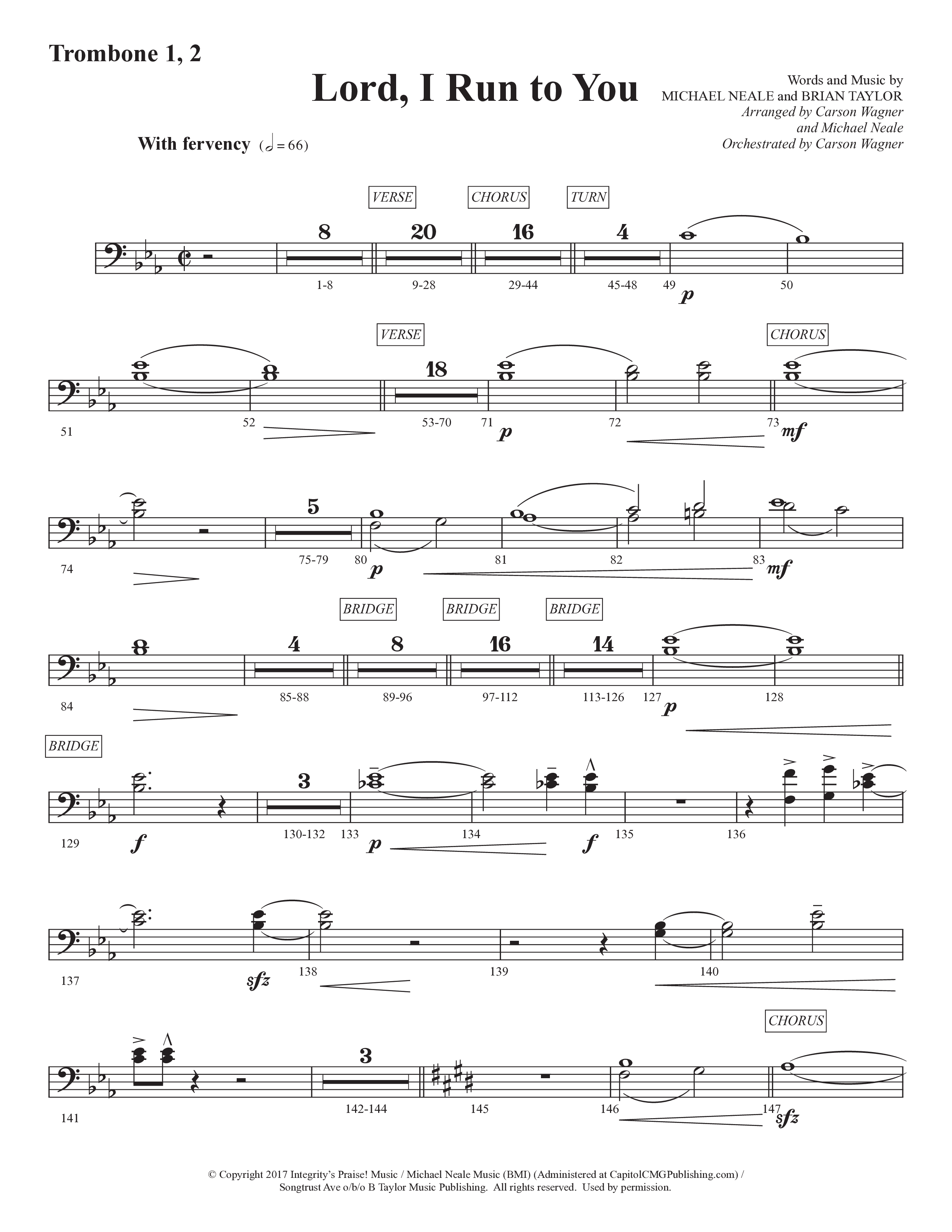 Lord I Run To You (Choral Anthem SATB) Trombone 1/2 (Prestonwood Worship / Prestonwood Choir / Arr. Michael Neale / Arr. Carson Wagner)