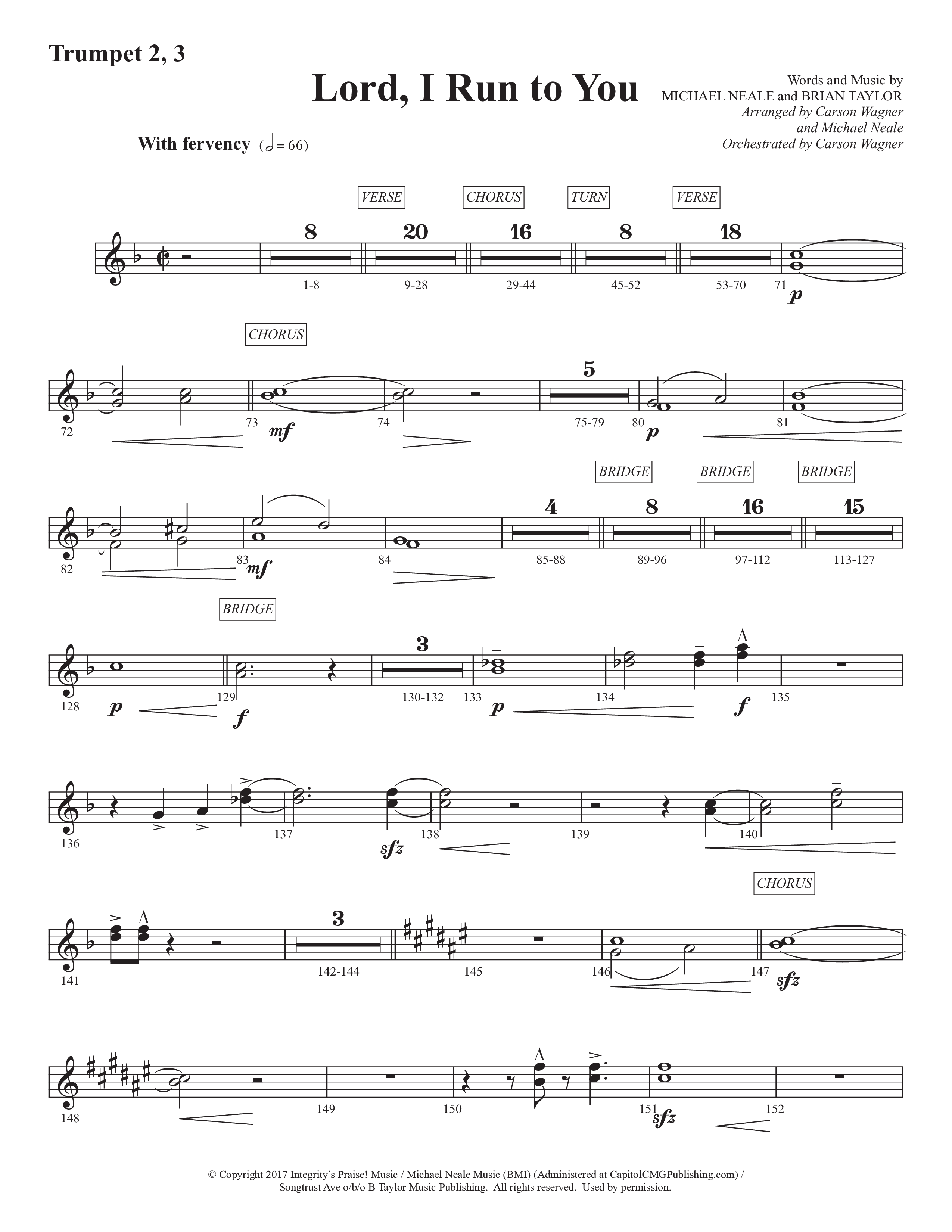 Lord I Run To You (Choral Anthem SATB) Trumpet 2/3 (Prestonwood Worship / Prestonwood Choir / Arr. Michael Neale / Arr. Carson Wagner)