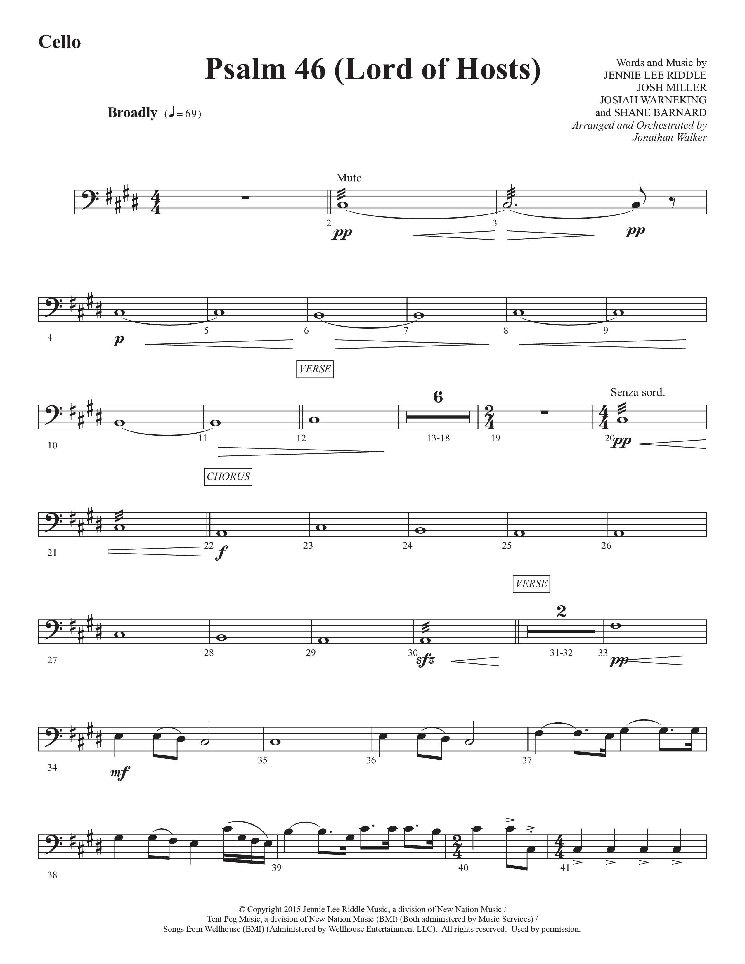 Psalm 46 (Lord Of Hosts) (Choral Anthem SATB) Cello (Prestonwood Worship / Prestonwood Choir / Arr. Jonathan Walker)