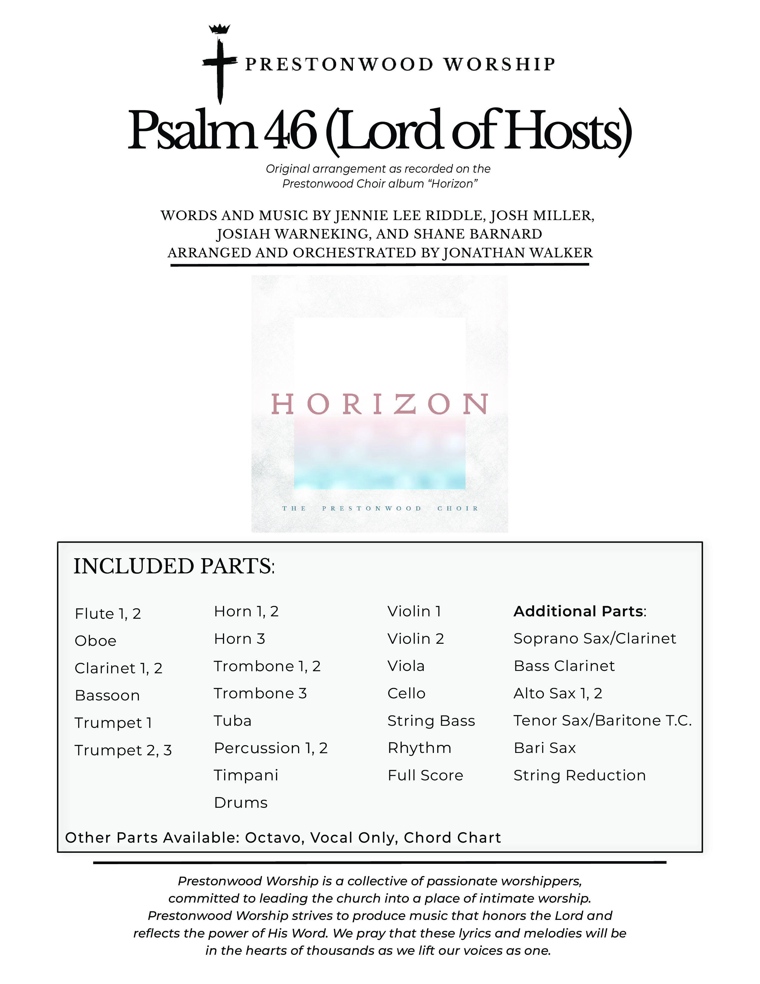 Psalm 46 (Lord Of Hosts) (Choral Anthem SATB) Orchestration (Prestonwood Worship / Prestonwood Choir / Arr. Jonathan Walker)