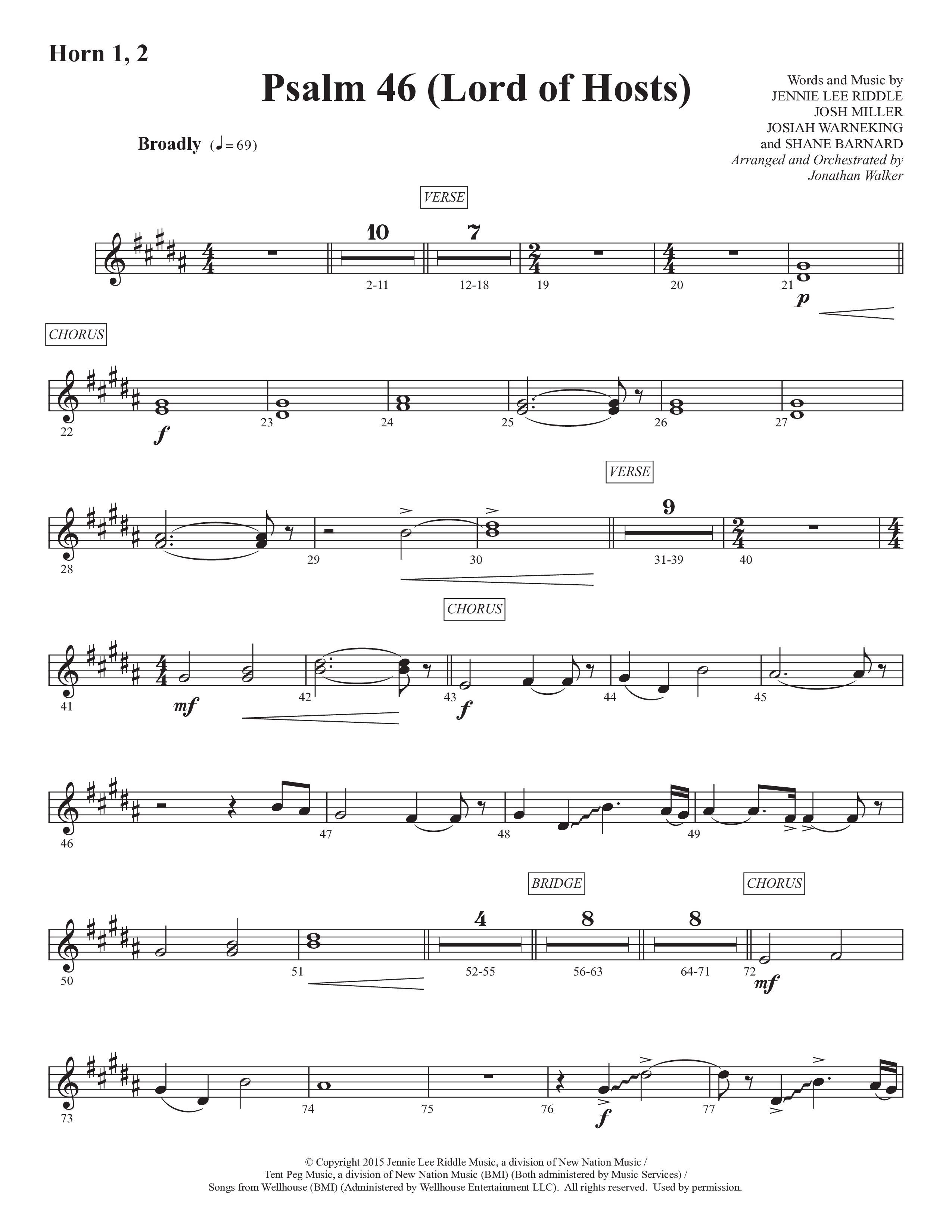 Psalm 46 (Lord Of Hosts) (Choral Anthem SATB) French Horn 1/2 (Prestonwood Worship / Prestonwood Choir / Arr. Jonathan Walker)