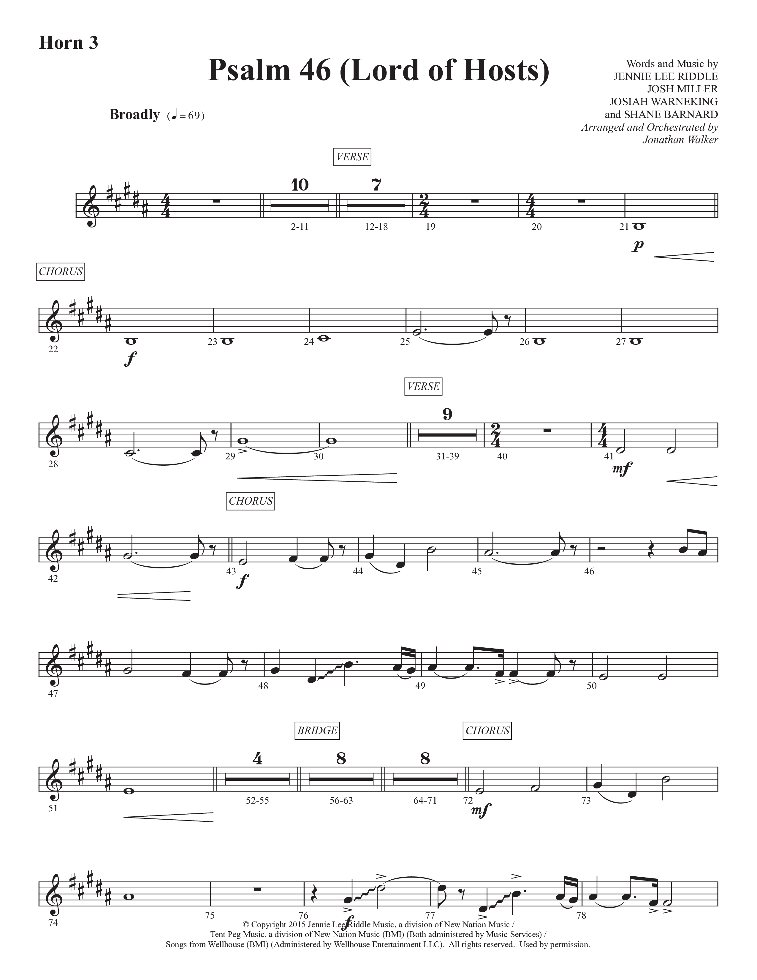 Psalm 46 (Lord Of Hosts) (Choral Anthem SATB) French Horn 3 (Prestonwood Worship / Prestonwood Choir / Arr. Jonathan Walker)