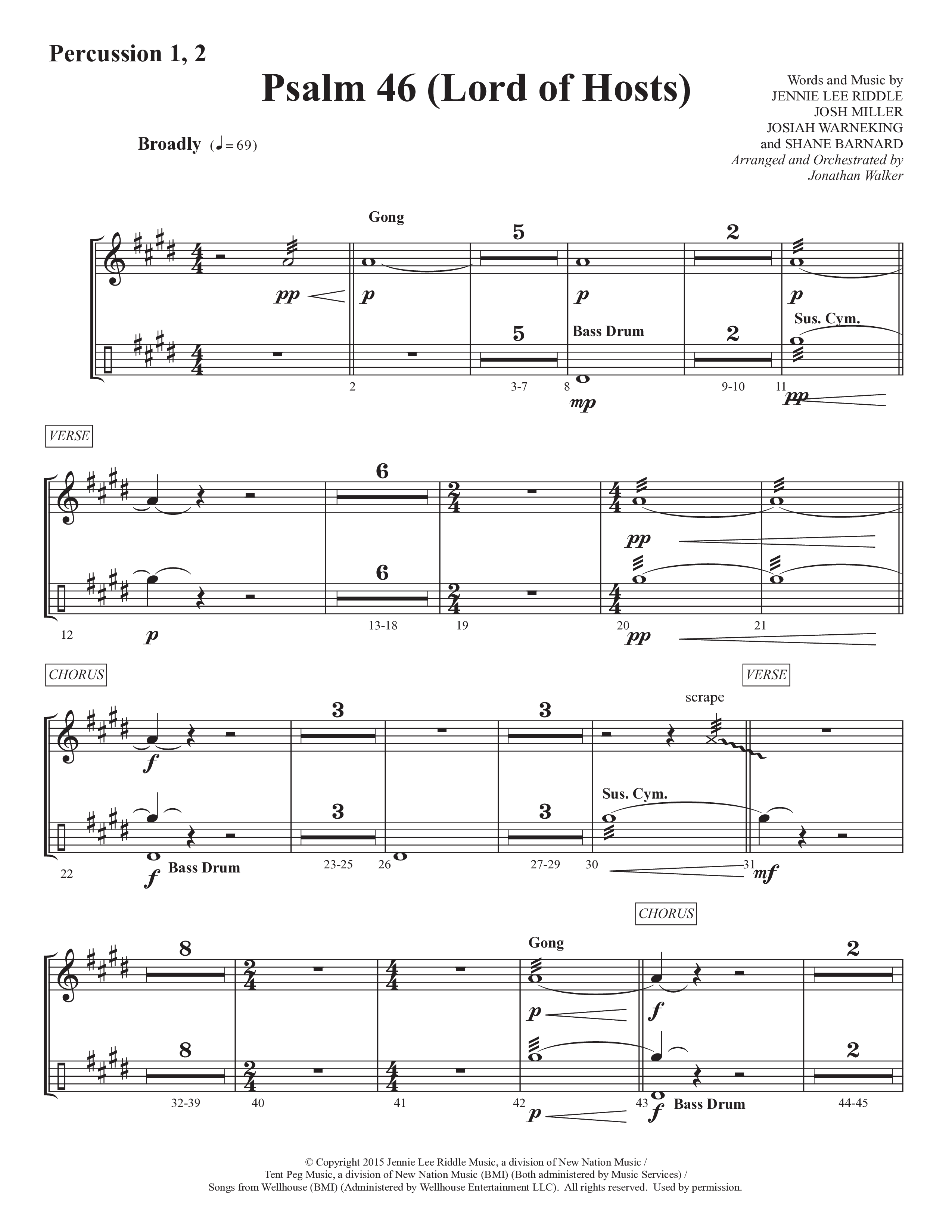 Psalm 46 (Lord Of Hosts) (Choral Anthem SATB) Percussion 1/2 (Prestonwood Worship / Prestonwood Choir / Arr. Jonathan Walker)