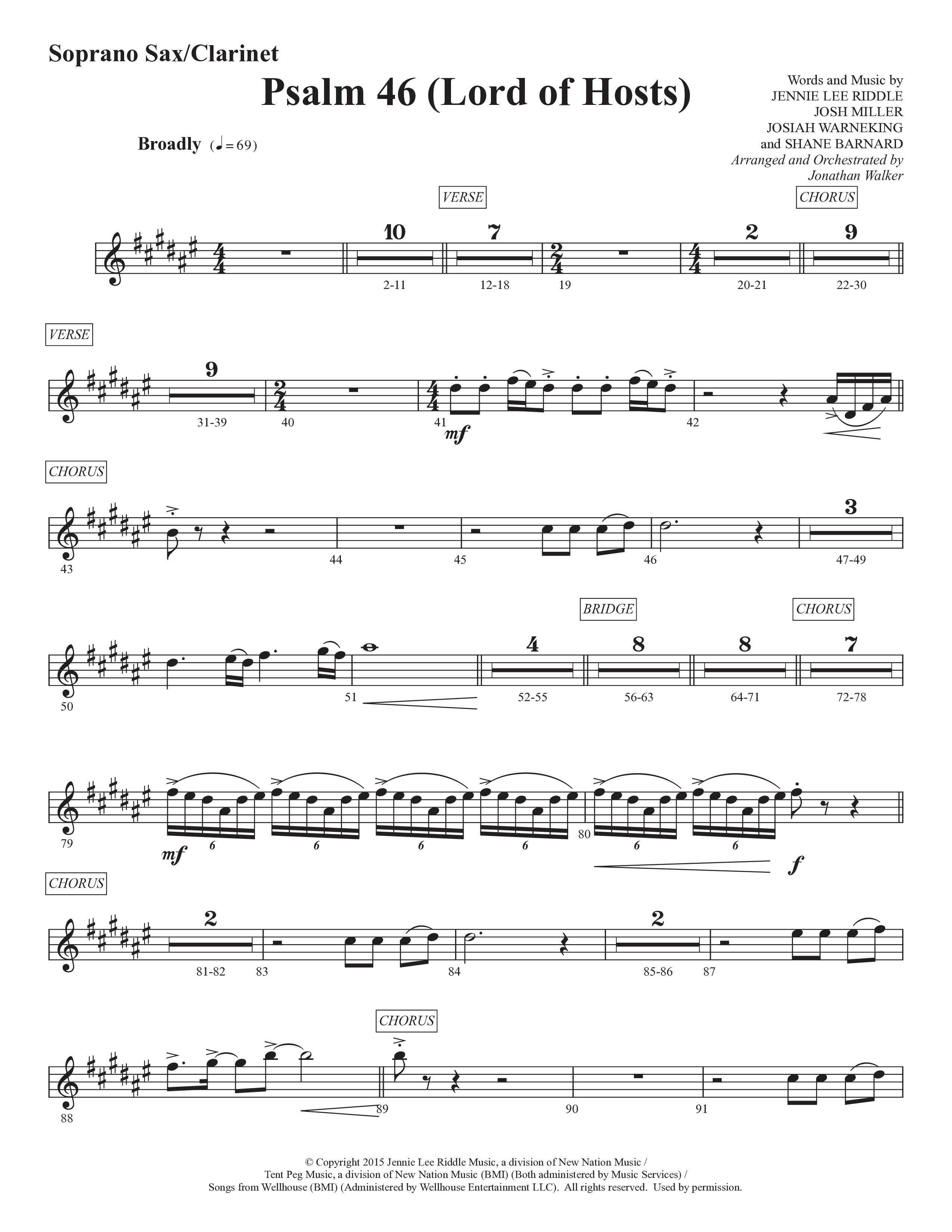 Psalm 46 (Lord Of Hosts) (Choral Anthem SATB) Soprano Sax (Prestonwood Worship / Prestonwood Choir / Arr. Jonathan Walker)