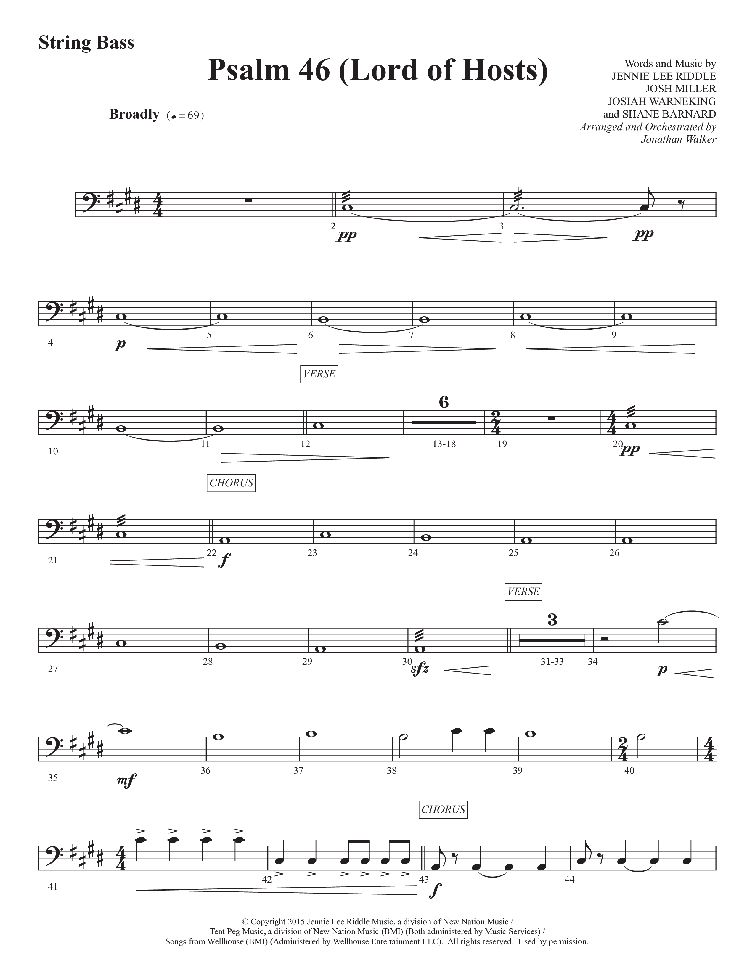 Psalm 46 (Lord Of Hosts) (Choral Anthem SATB) String Bass (Prestonwood Worship / Prestonwood Choir / Arr. Jonathan Walker)