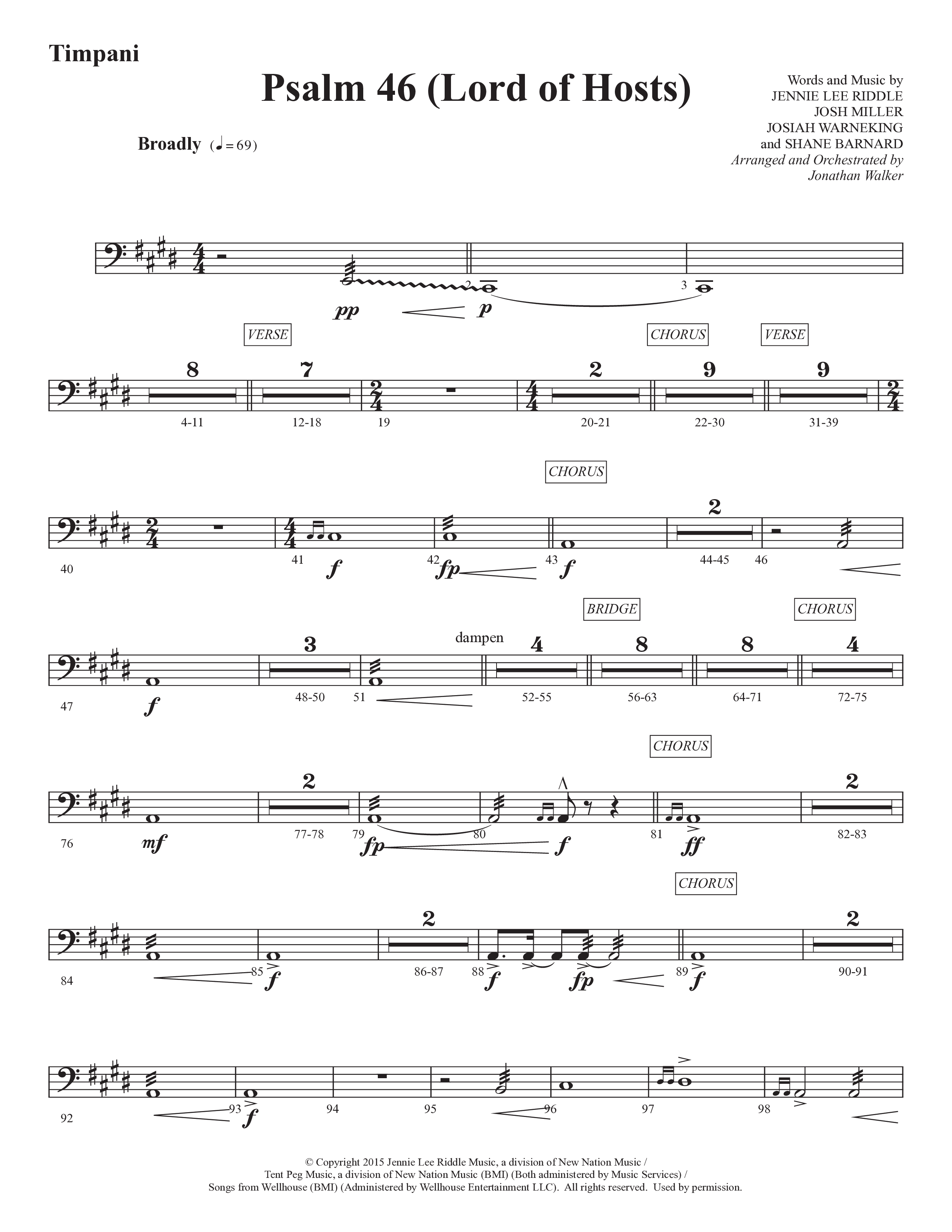 Psalm 46 (Lord Of Hosts) (Choral Anthem SATB) Timpani (Prestonwood Worship / Prestonwood Choir / Arr. Jonathan Walker)