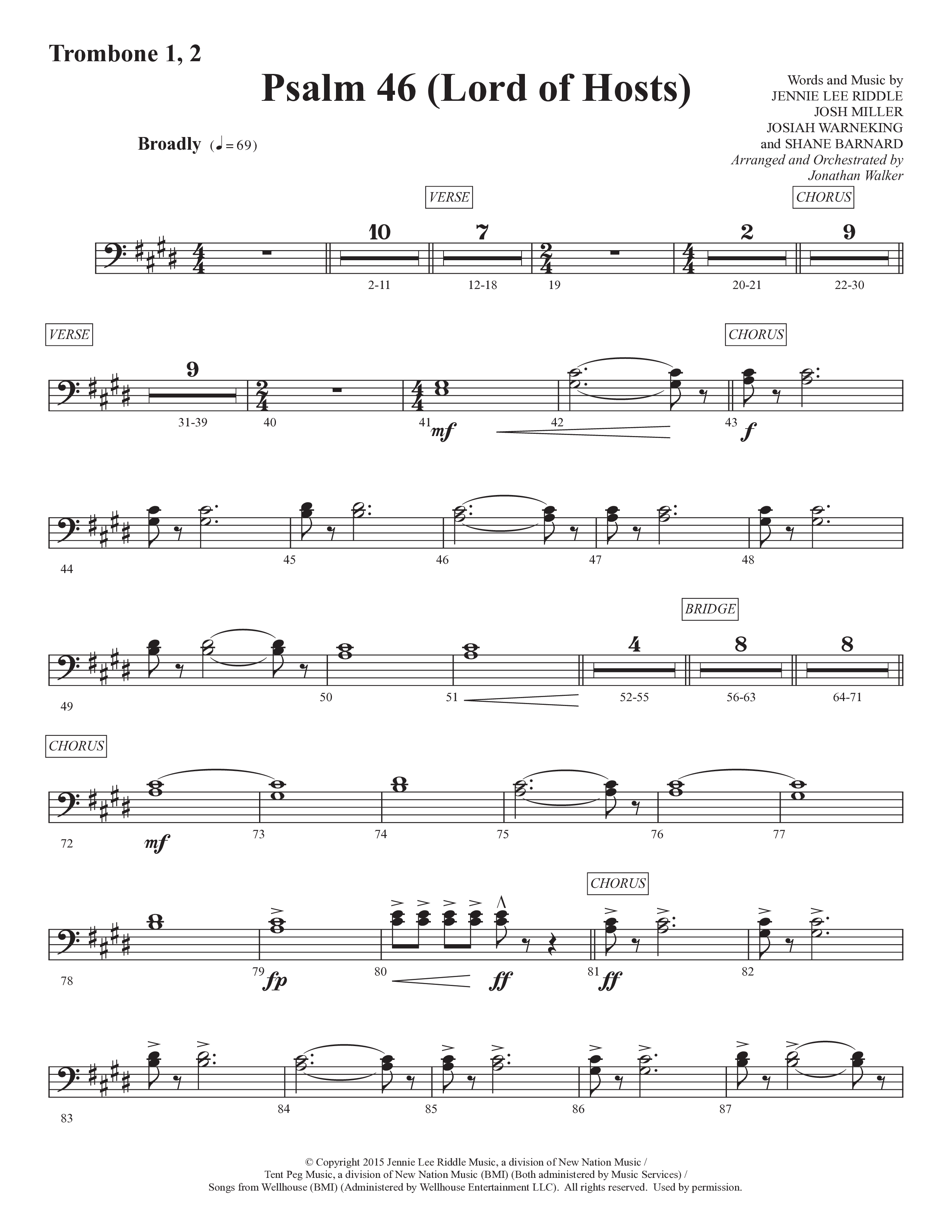 Psalm 46 (Lord Of Hosts) (Choral Anthem SATB) Trombone 1/2 (Prestonwood Worship / Prestonwood Choir / Arr. Jonathan Walker)