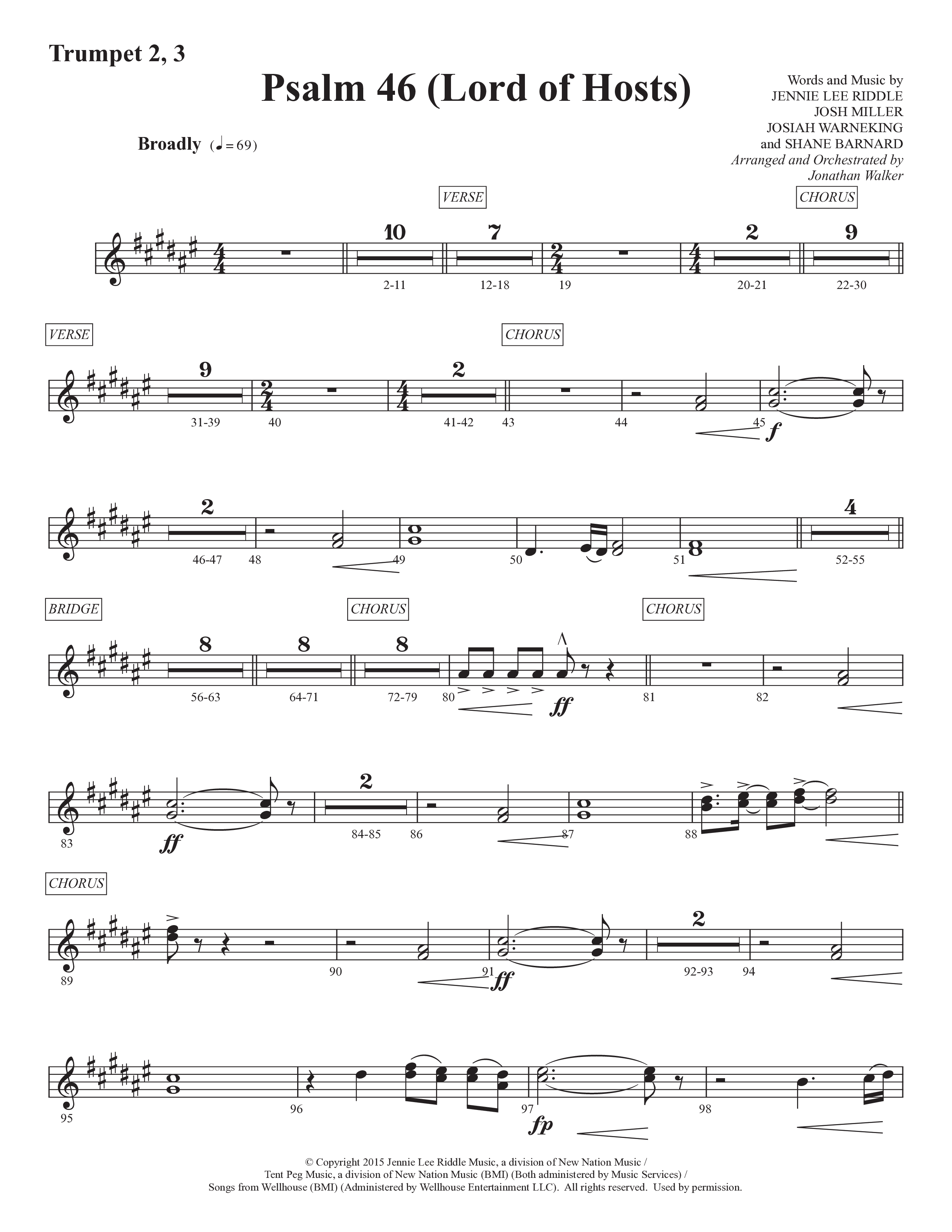 Psalm 46 (Lord Of Hosts) (Choral Anthem SATB) Trumpet 2/3 (Prestonwood Worship / Prestonwood Choir / Arr. Jonathan Walker)