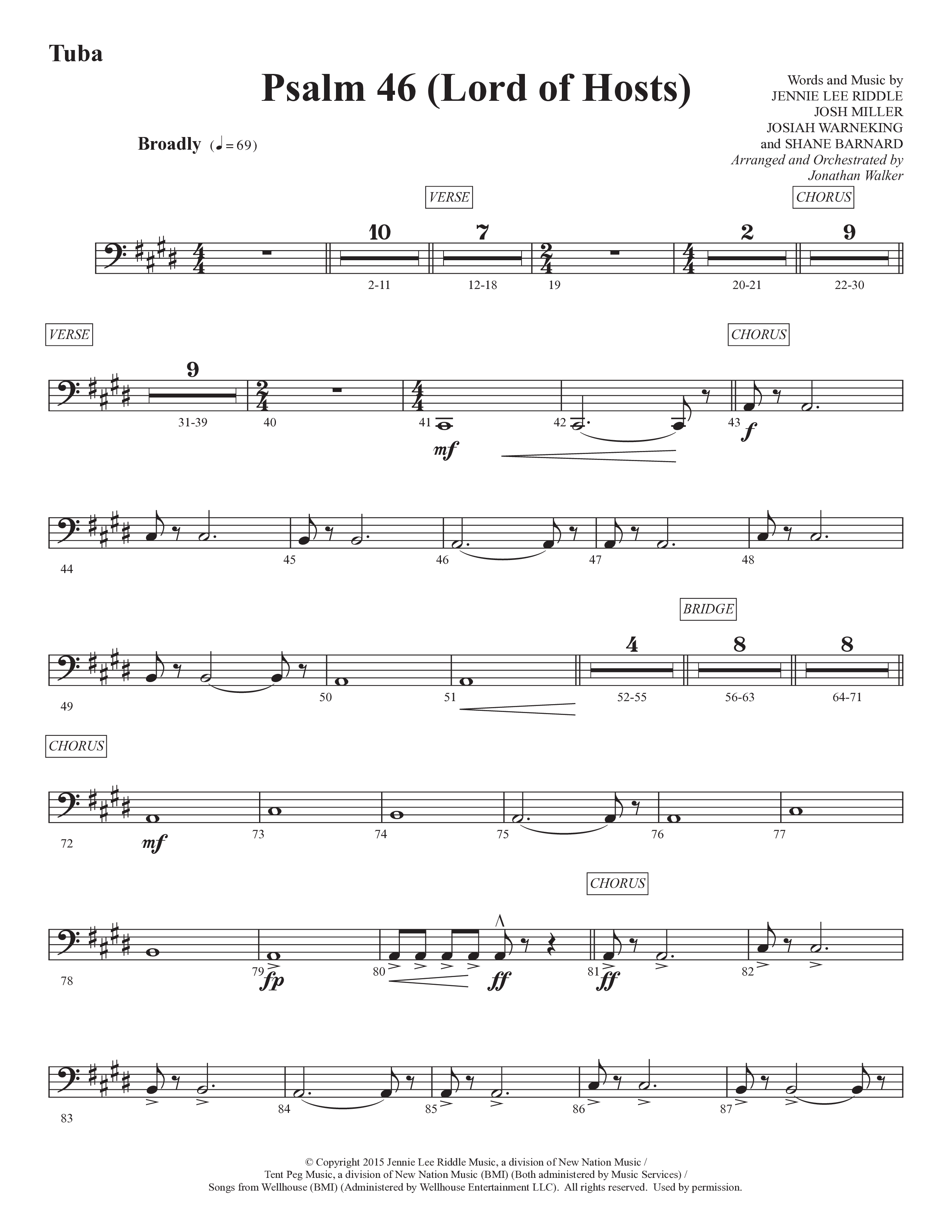 Psalm 46 (Lord Of Hosts) (Choral Anthem SATB) Tuba (Prestonwood Worship / Prestonwood Choir / Arr. Jonathan Walker)