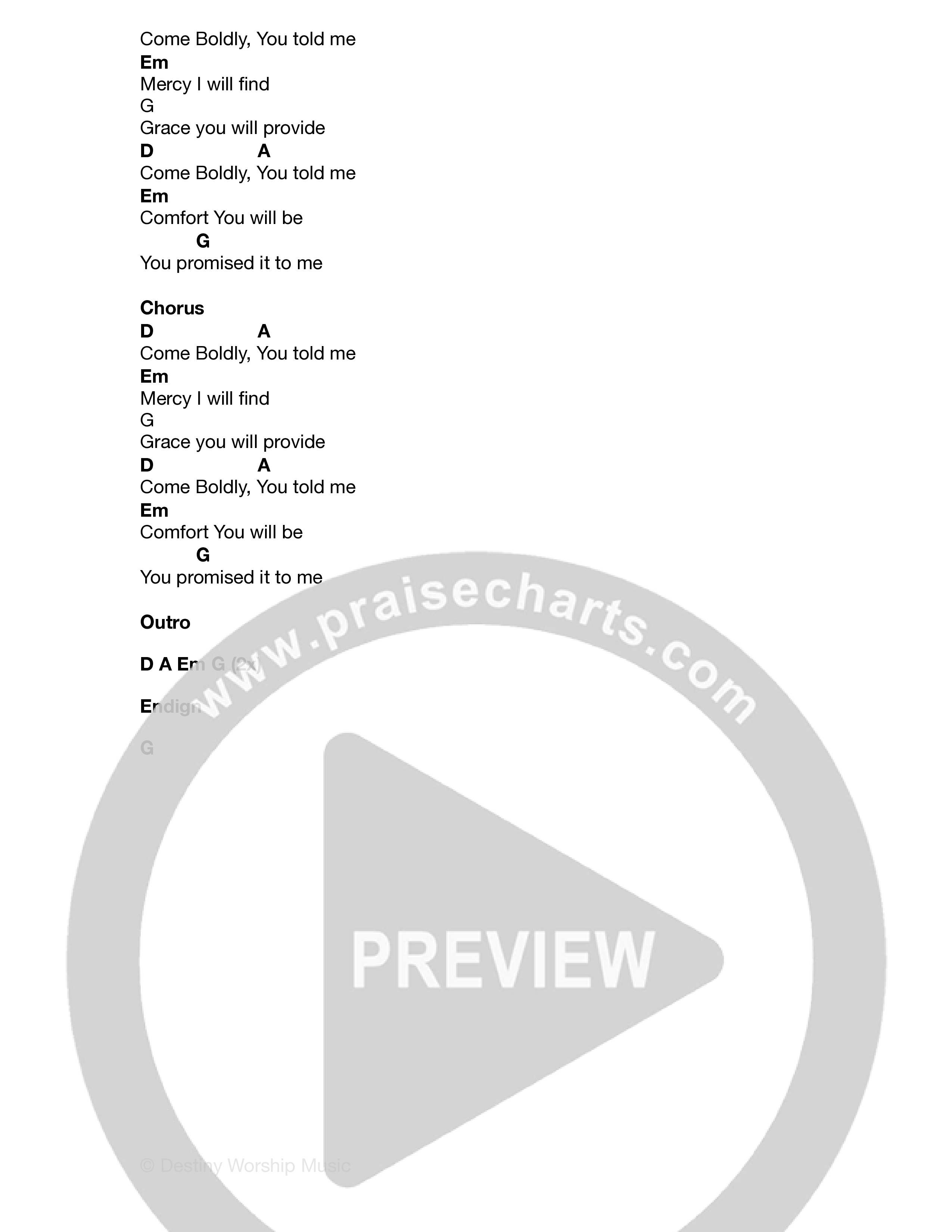 Come Boldly Chord Chart (Destiny Worship Music)