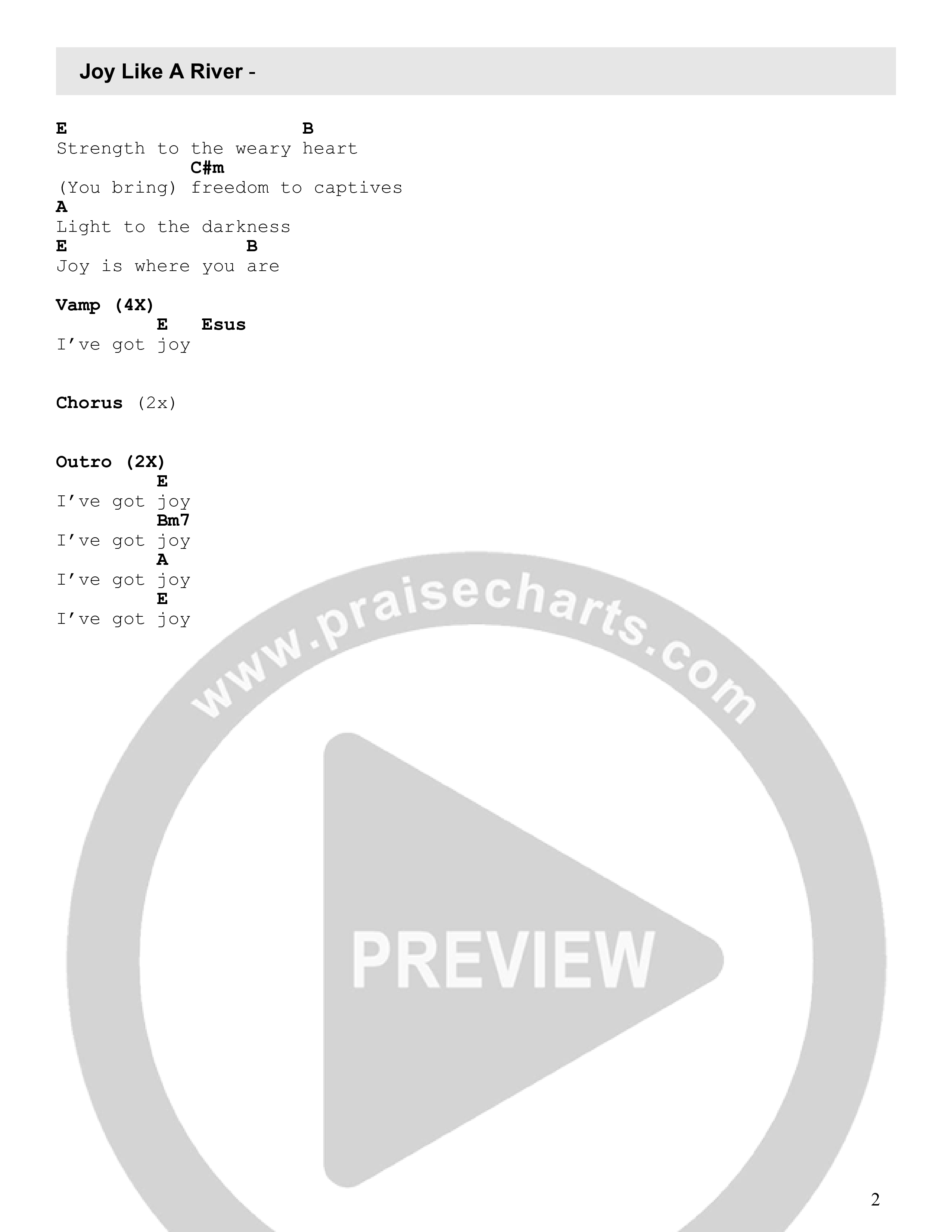 Joy Like A River (Live) Chord Chart (Every Nation Music)