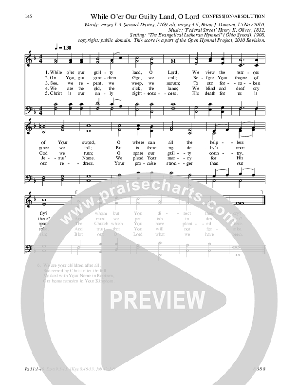 While O'er Our Guilty Land O Lord Hymn Sheet (SATB) (Traditional Hymn)