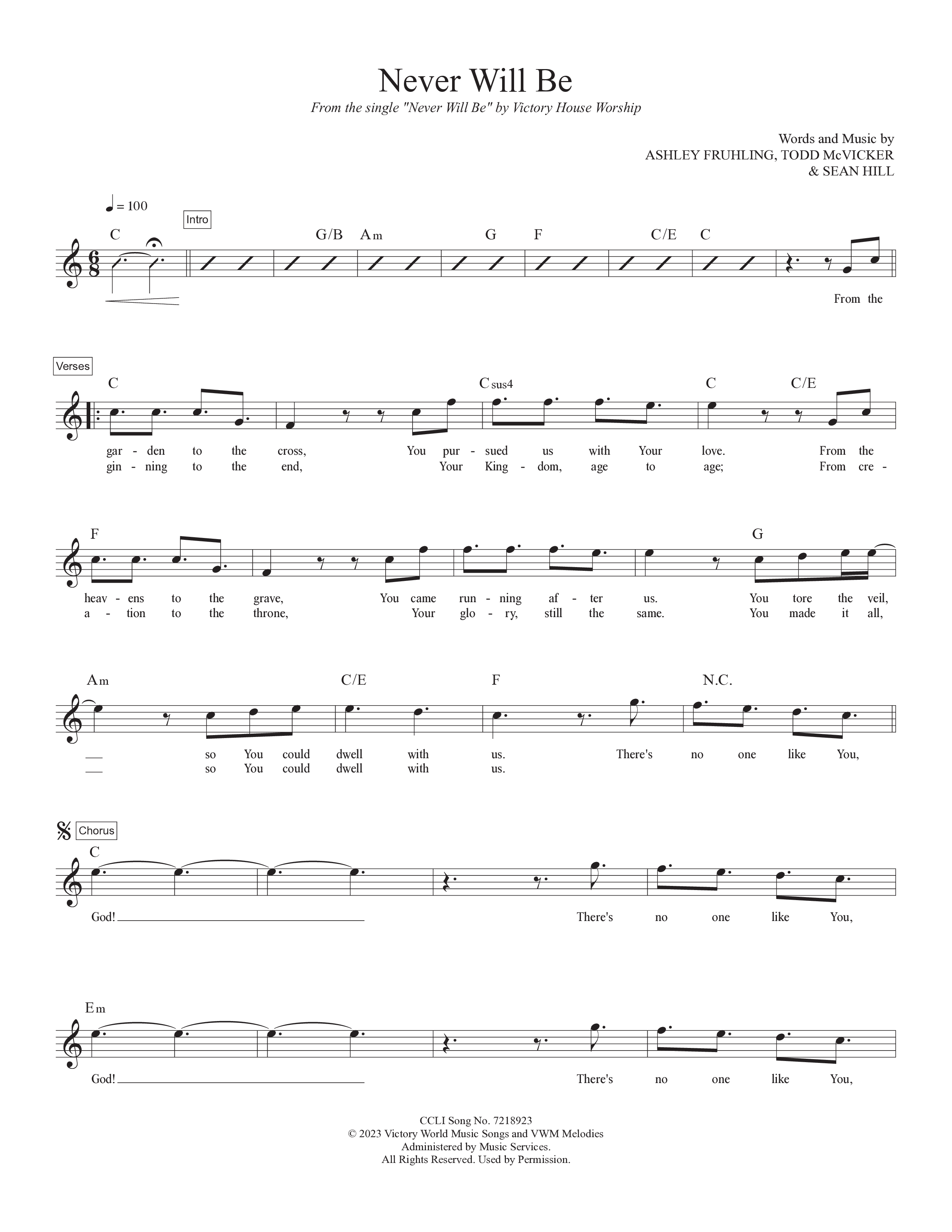 Never Will Be Lead Sheet Melody (Victory House Worship)