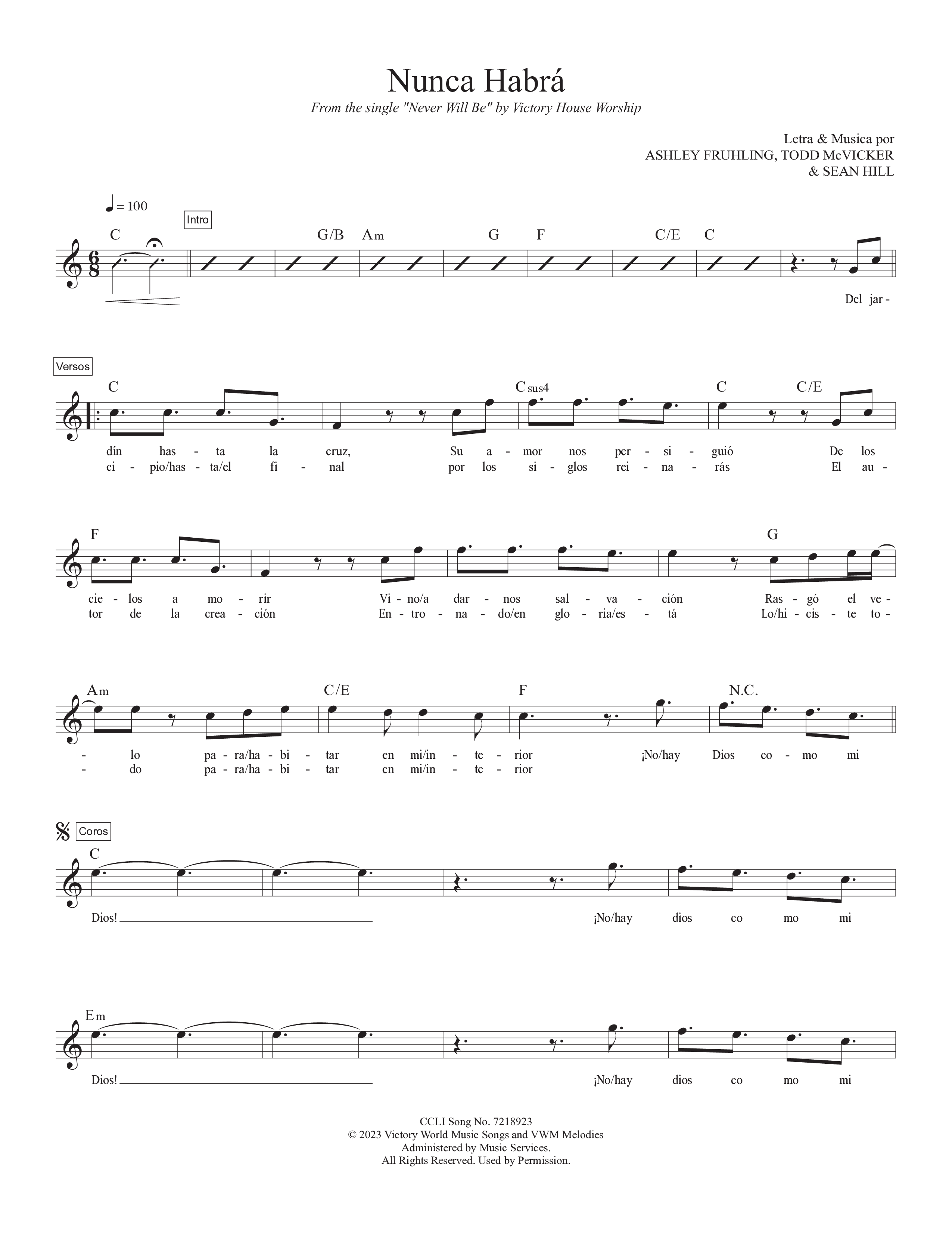 Nunca Habrá Lead Sheet Melody (Victory House Worship)
