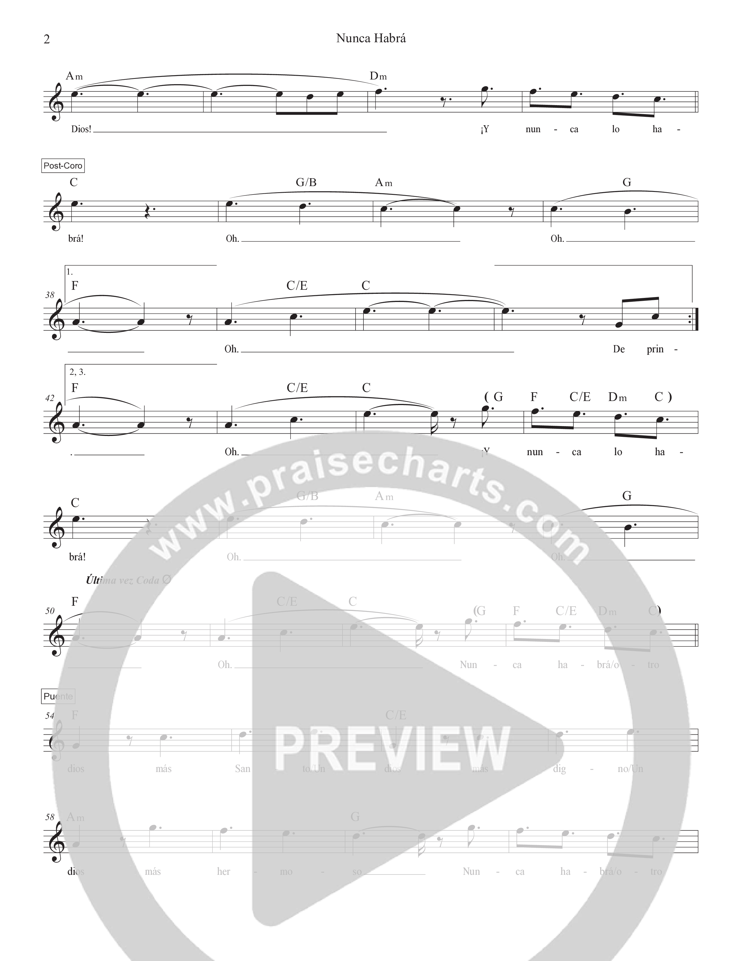 Nunca Habrá Lead Sheet Melody (Victory House Worship)