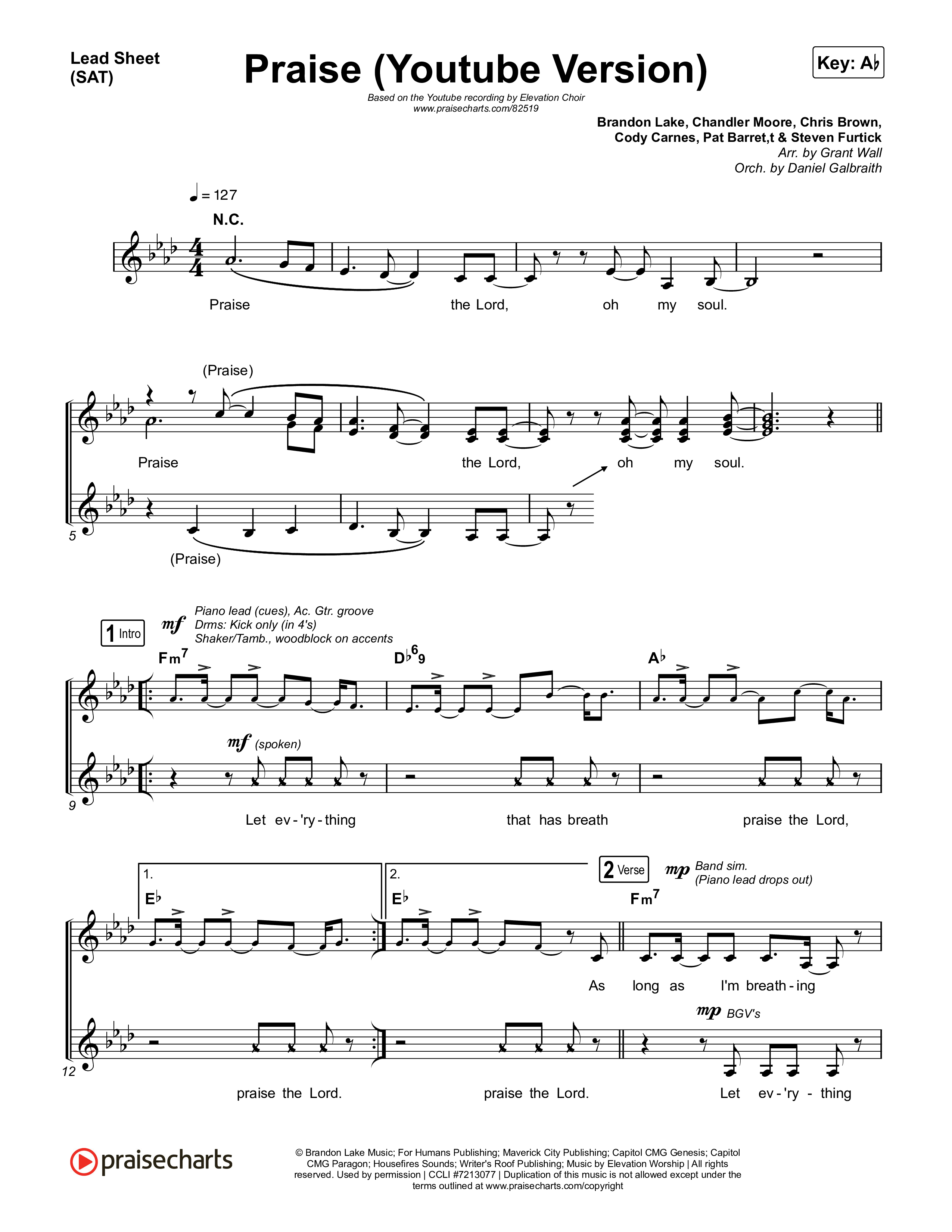 Praise Lead Sheet (SAT) (Elevation Worship / Elevation Choir)