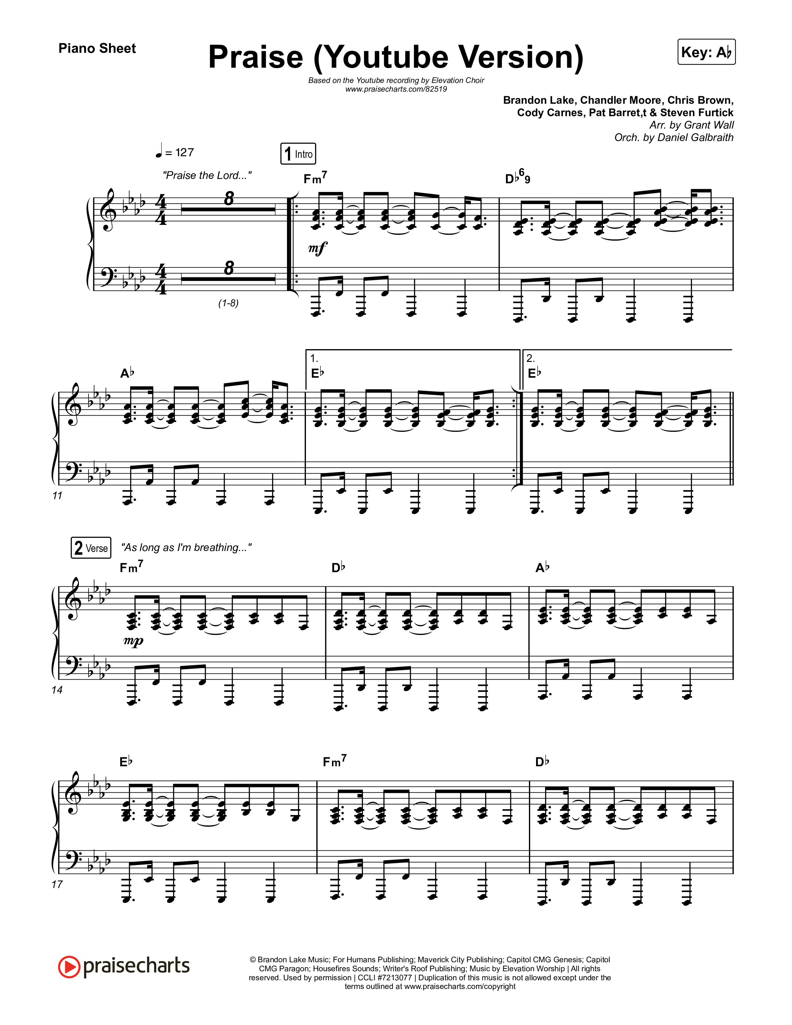 Praise Piano Sheet (Elevation Worship / Elevation Choir)