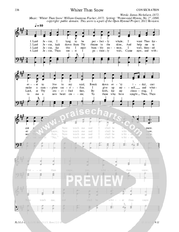 Whiter Than Snow Hymn Sheet (SATB) (Traditional Hymn)