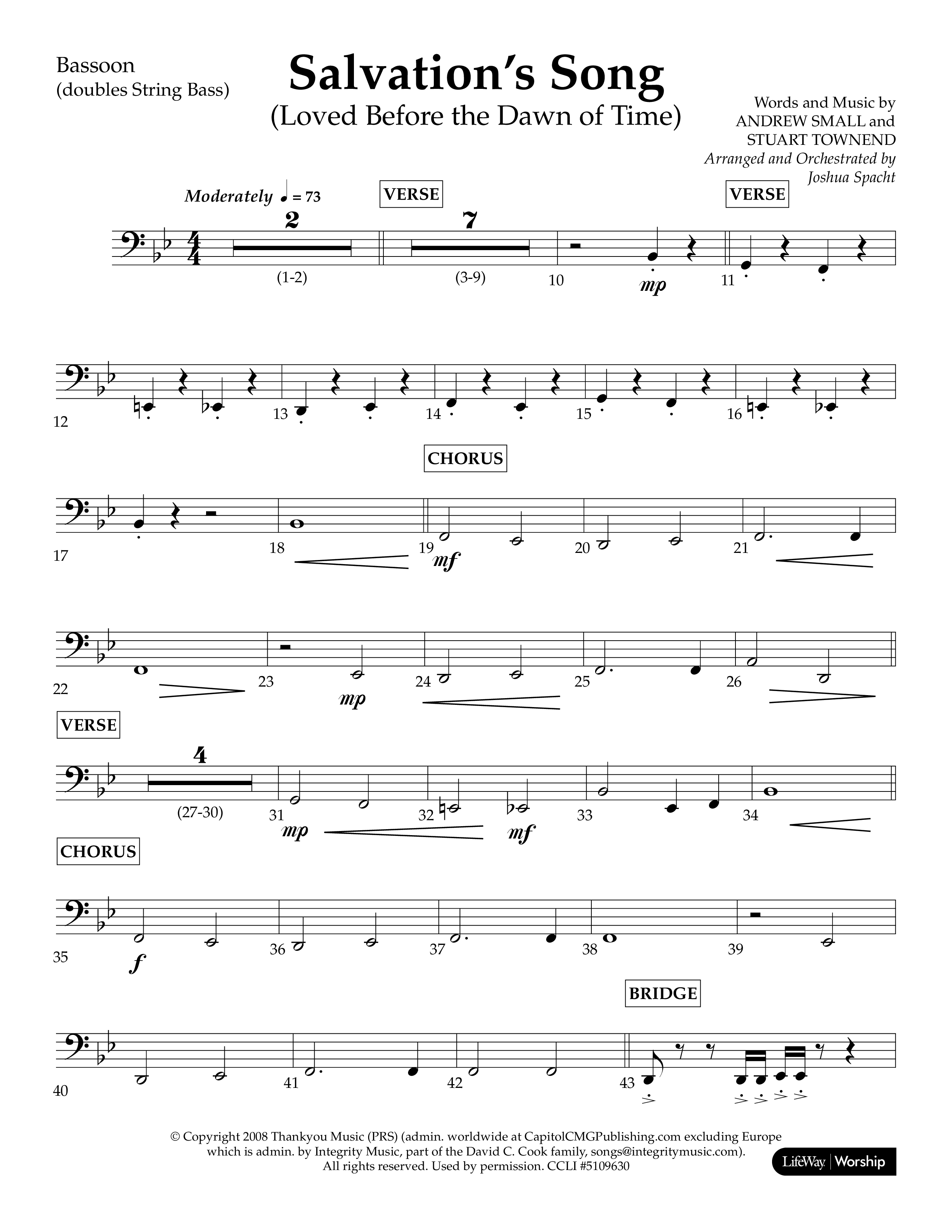 Loved Before The Dawn Of Time (Salvation's Song) (Choral Anthem SATB) Bassoon (Lifeway Choral / Arr. Joshua Spacht)