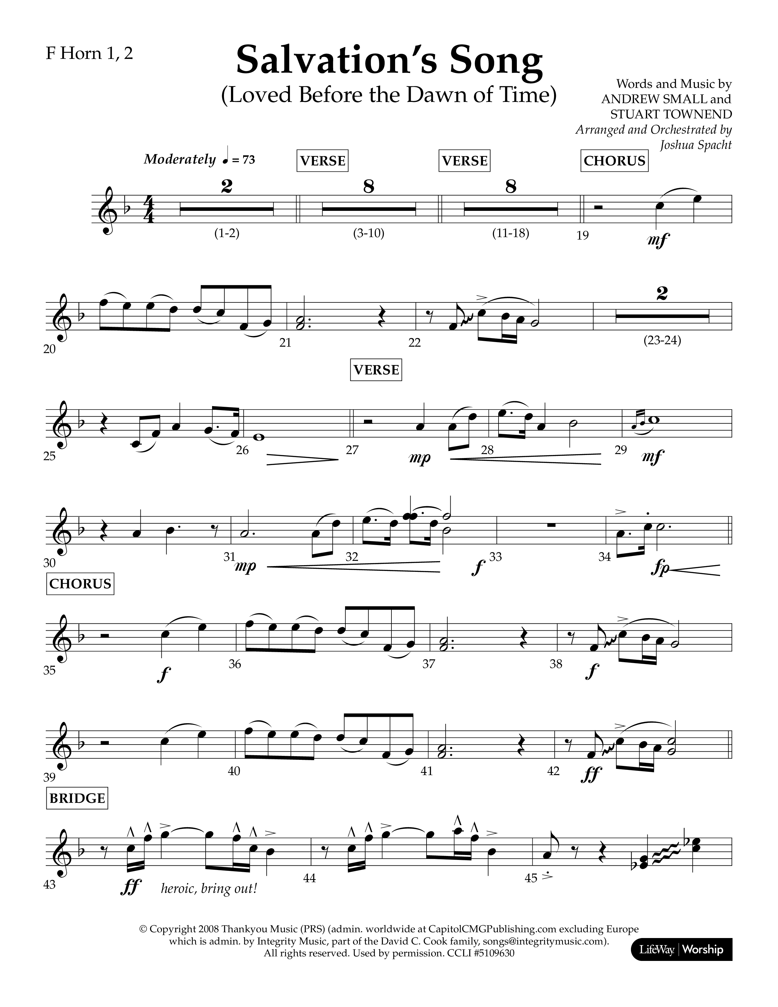 Loved Before The Dawn Of Time (Salvation's Song) (Choral Anthem SATB) French Horn 1/2 (Lifeway Choral / Arr. Joshua Spacht)