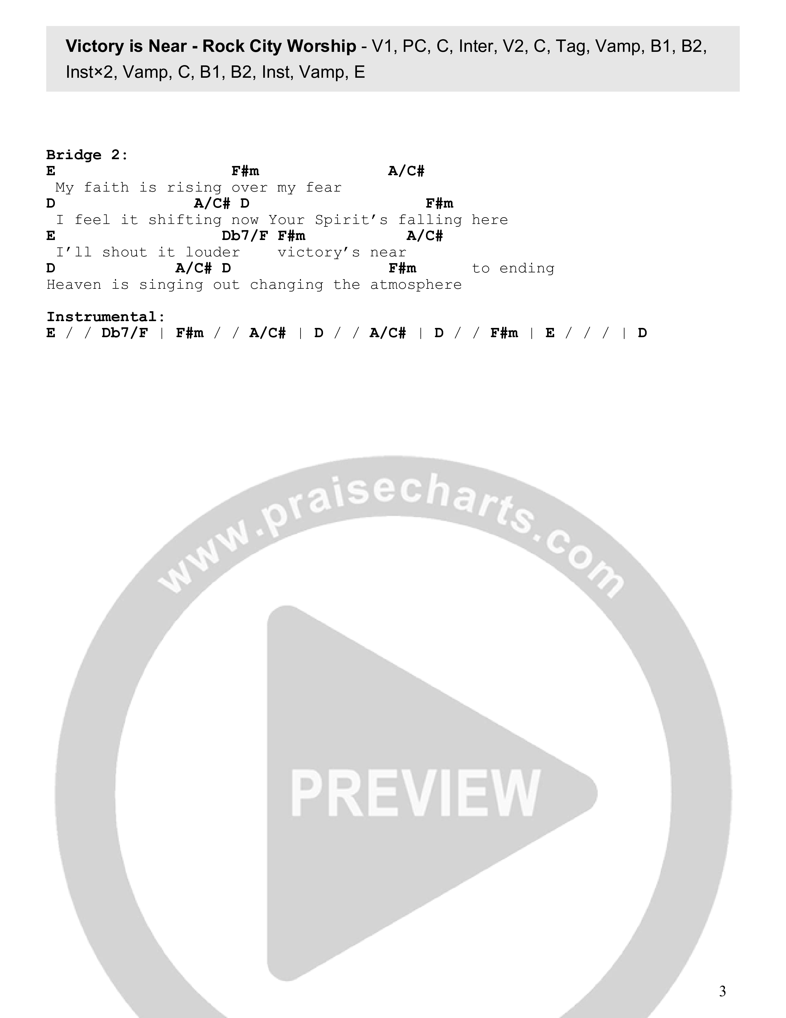 Victory Is Near (Live) Chord Chart (Rock City Worship)