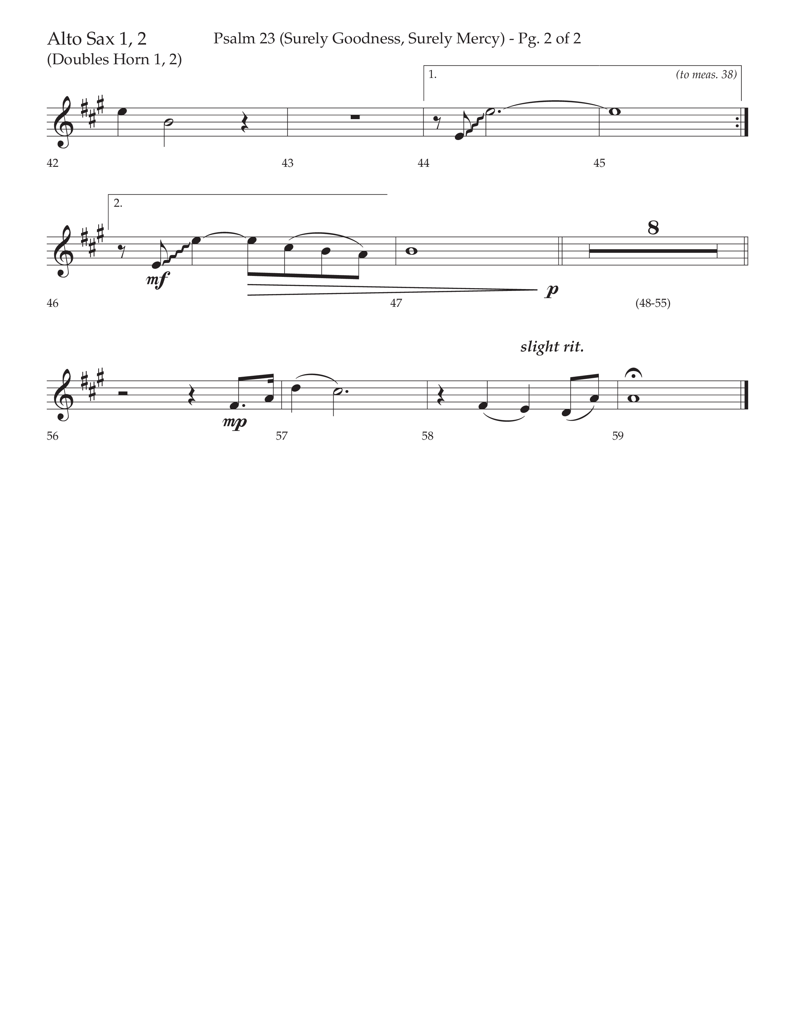 Psalm 23 (Surely Goodness) (Choral Anthem SATB) Alto Sax 1/2 (Lifeway Choral / Arr. Craig Adams / Orch. Russell Mauldin)