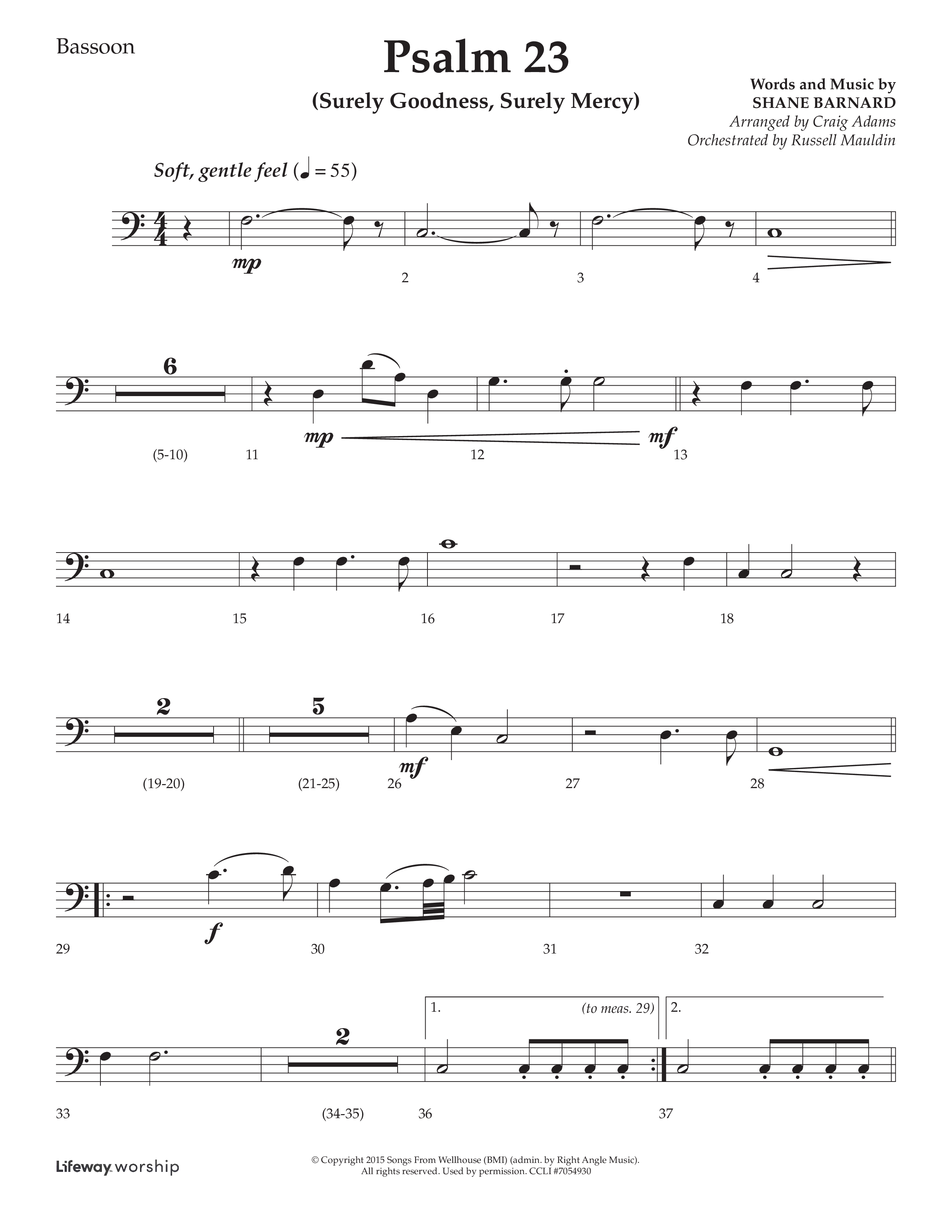 Psalm 23 (Surely Goodness) (Choral Anthem SATB) Bassoon (Lifeway Choral / Arr. Craig Adams / Orch. Russell Mauldin)