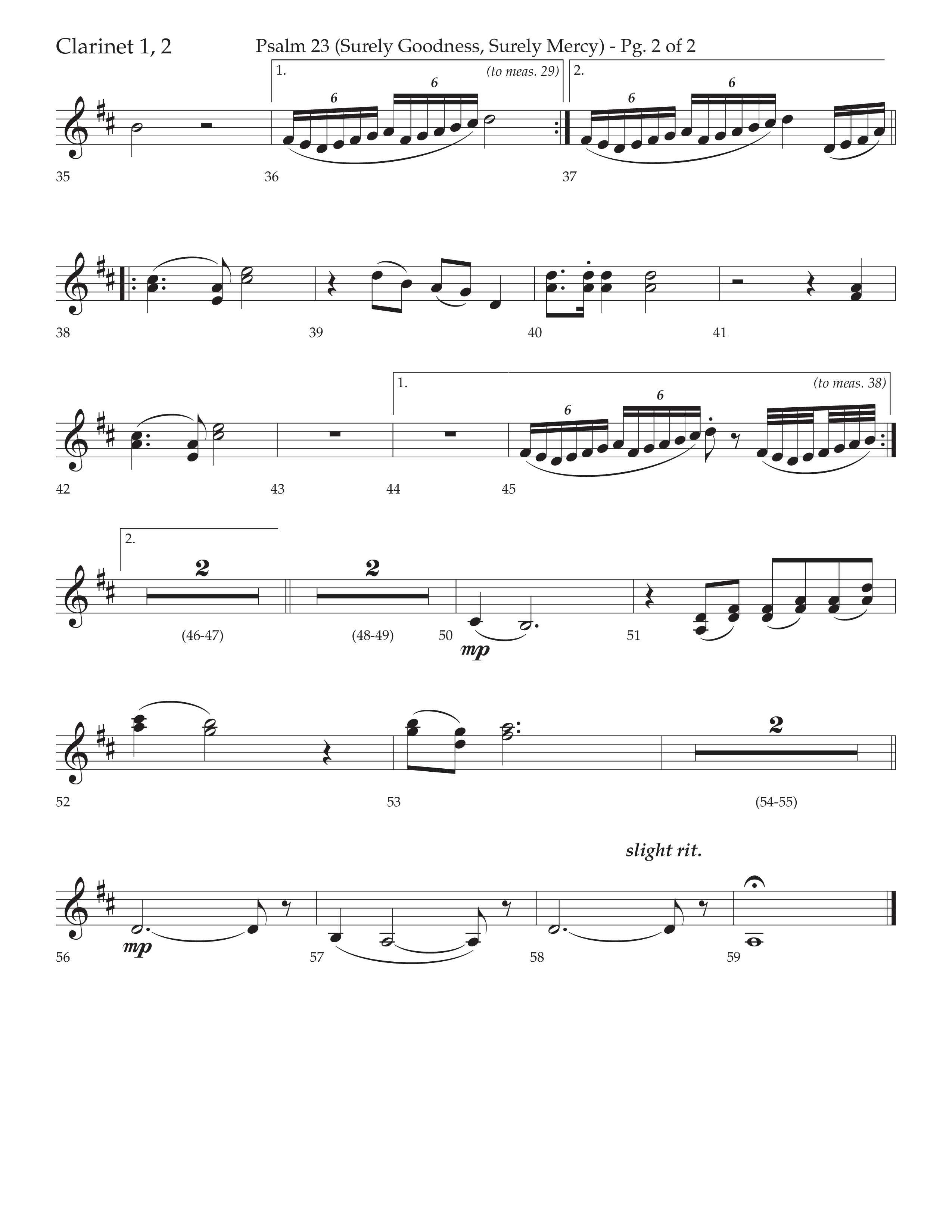 Psalm 23 (Surely Goodness) (Choral Anthem SATB) Clarinet 1/2 (Lifeway Choral / Arr. Craig Adams / Orch. Russell Mauldin)