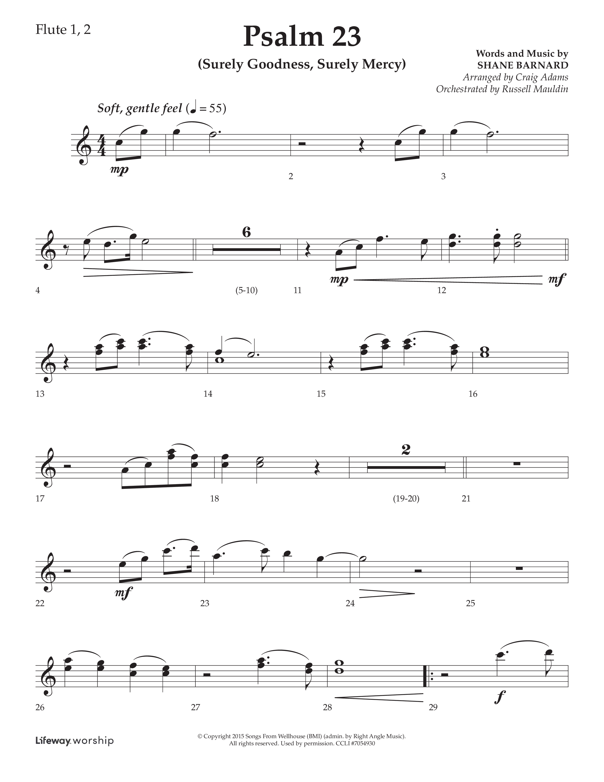 Psalm 23 (Surely Goodness) (Choral Anthem SATB) Flute 1/2 (Lifeway Choral / Arr. Craig Adams / Orch. Russell Mauldin)
