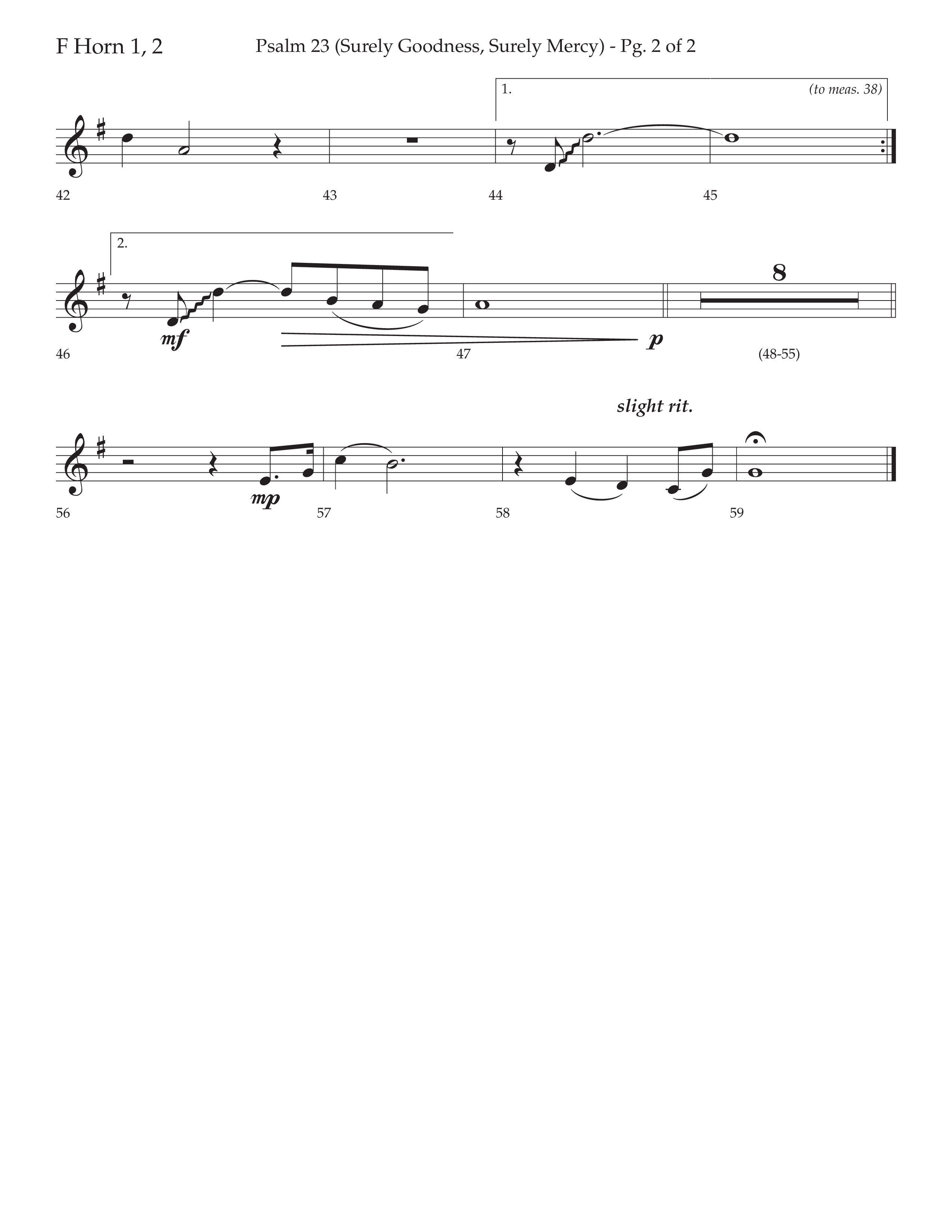 Psalm 23 (Surely Goodness) (Choral Anthem SATB) French Horn 1/2 (Lifeway Choral / Arr. Craig Adams / Orch. Russell Mauldin)
