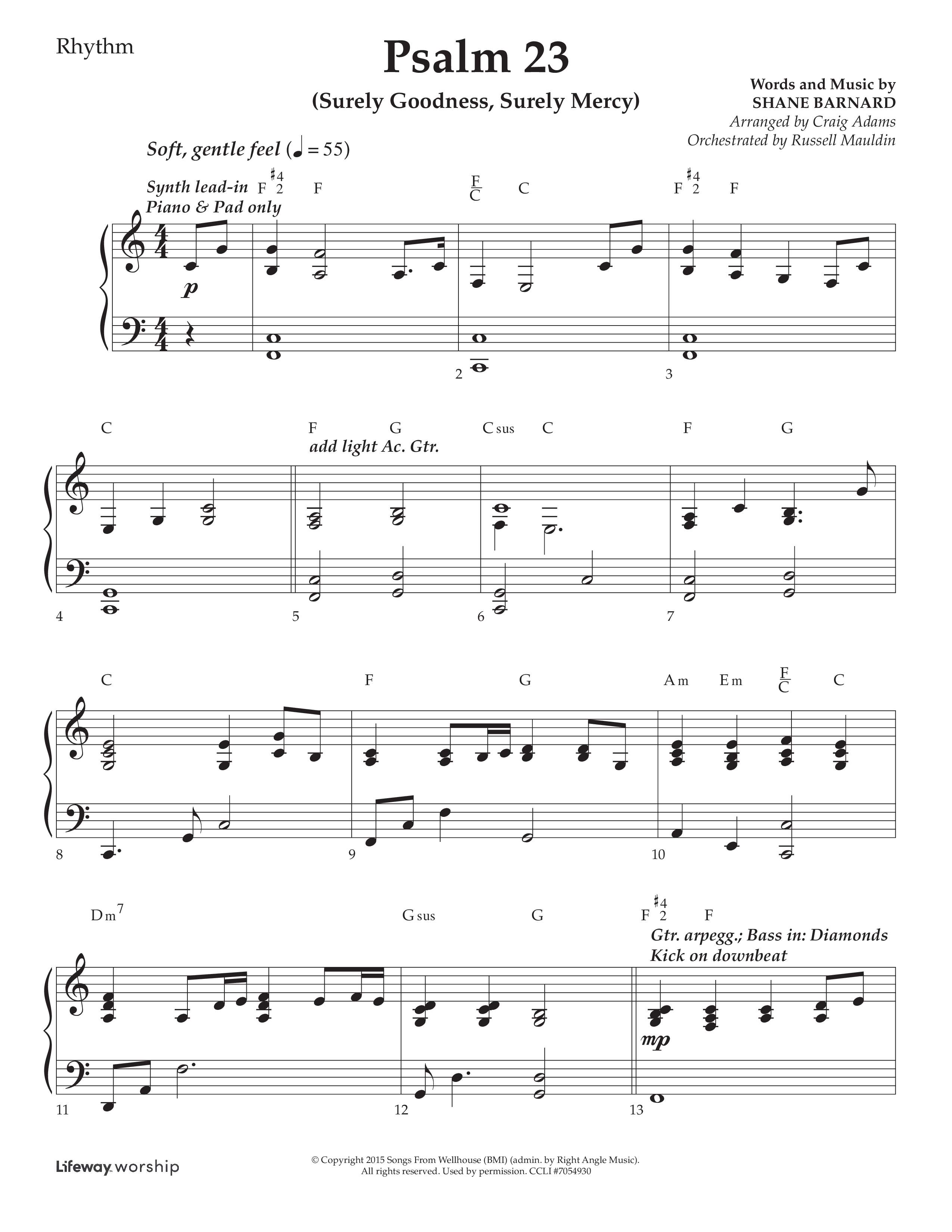 Psalm 23 (Surely Goodness) (Choral Anthem SATB) Lead Melody & Rhythm (Lifeway Choral / Arr. Craig Adams / Orch. Russell Mauldin)
