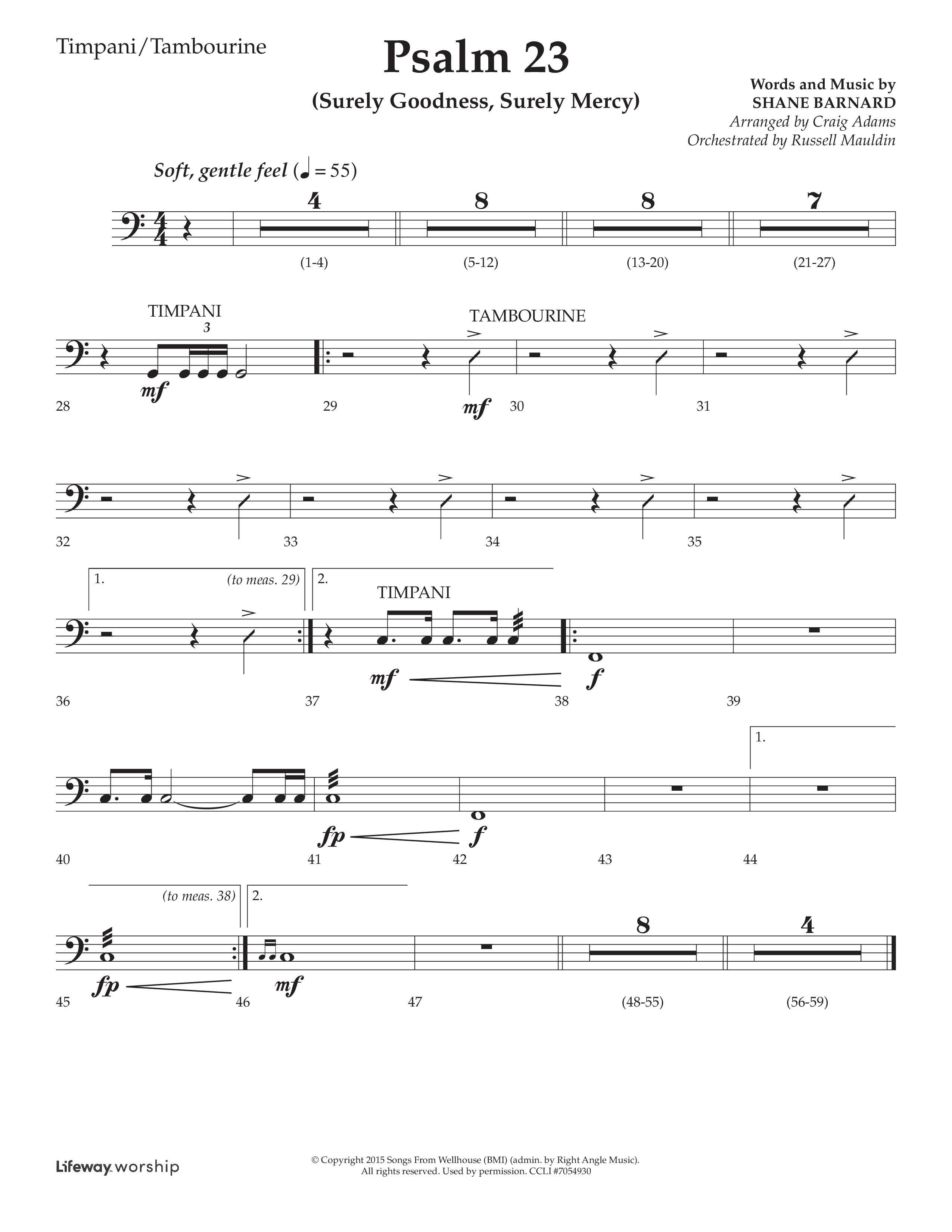 Psalm 23 (Surely Goodness) (Choral Anthem SATB) Timpani (Lifeway Choral / Arr. Craig Adams / Orch. Russell Mauldin)