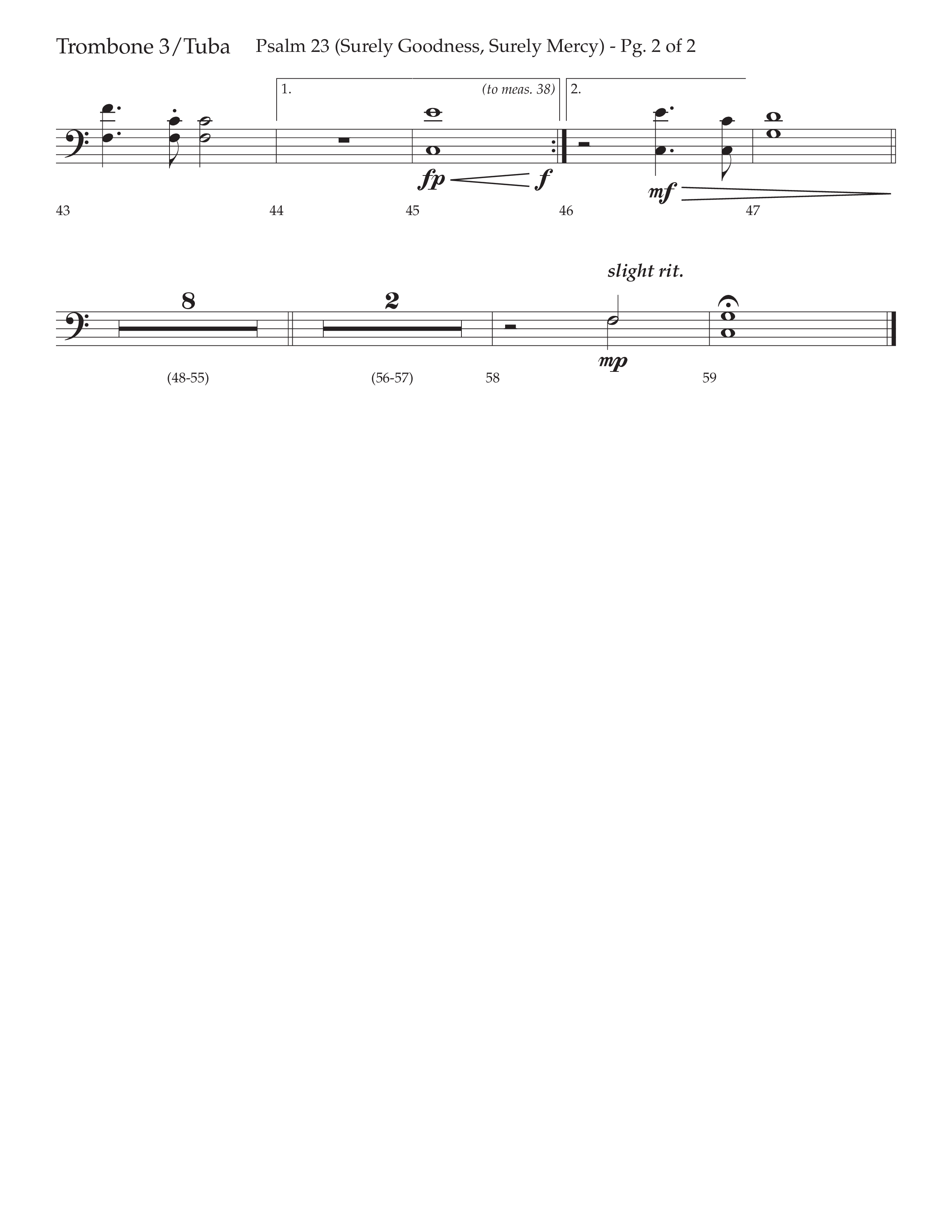 Psalm 23 (Surely Goodness) (Choral Anthem SATB) Trombone 3/Tuba (Lifeway Choral / Arr. Craig Adams / Orch. Russell Mauldin)