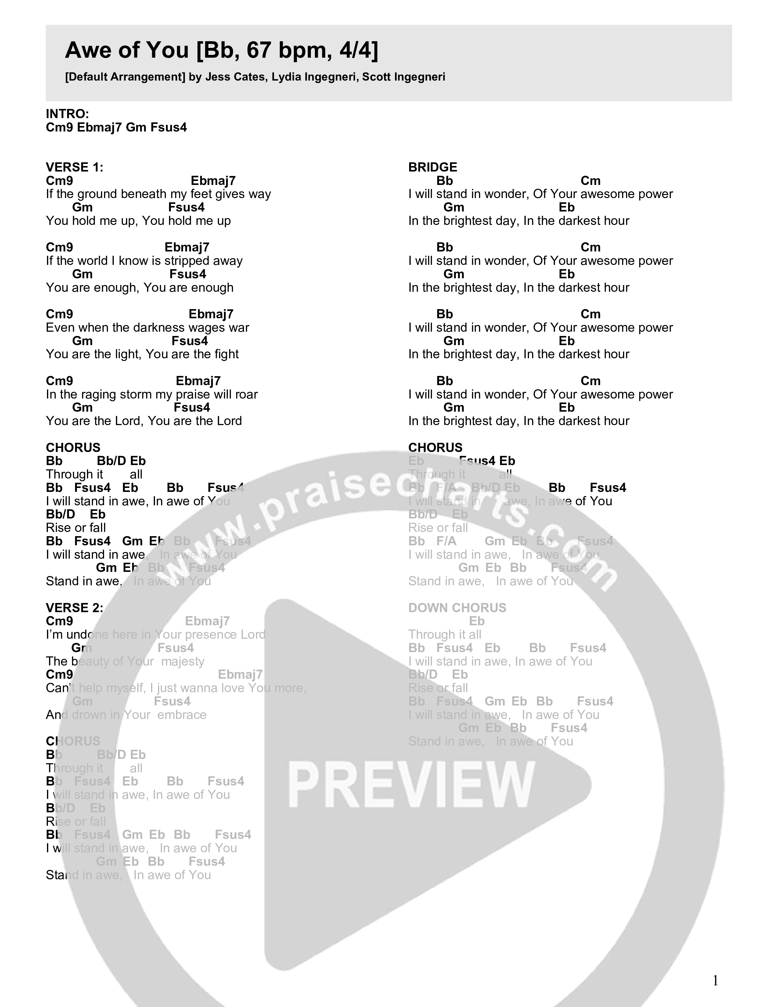 Awe Of You Chord Chart (Lydia Ingegneri)