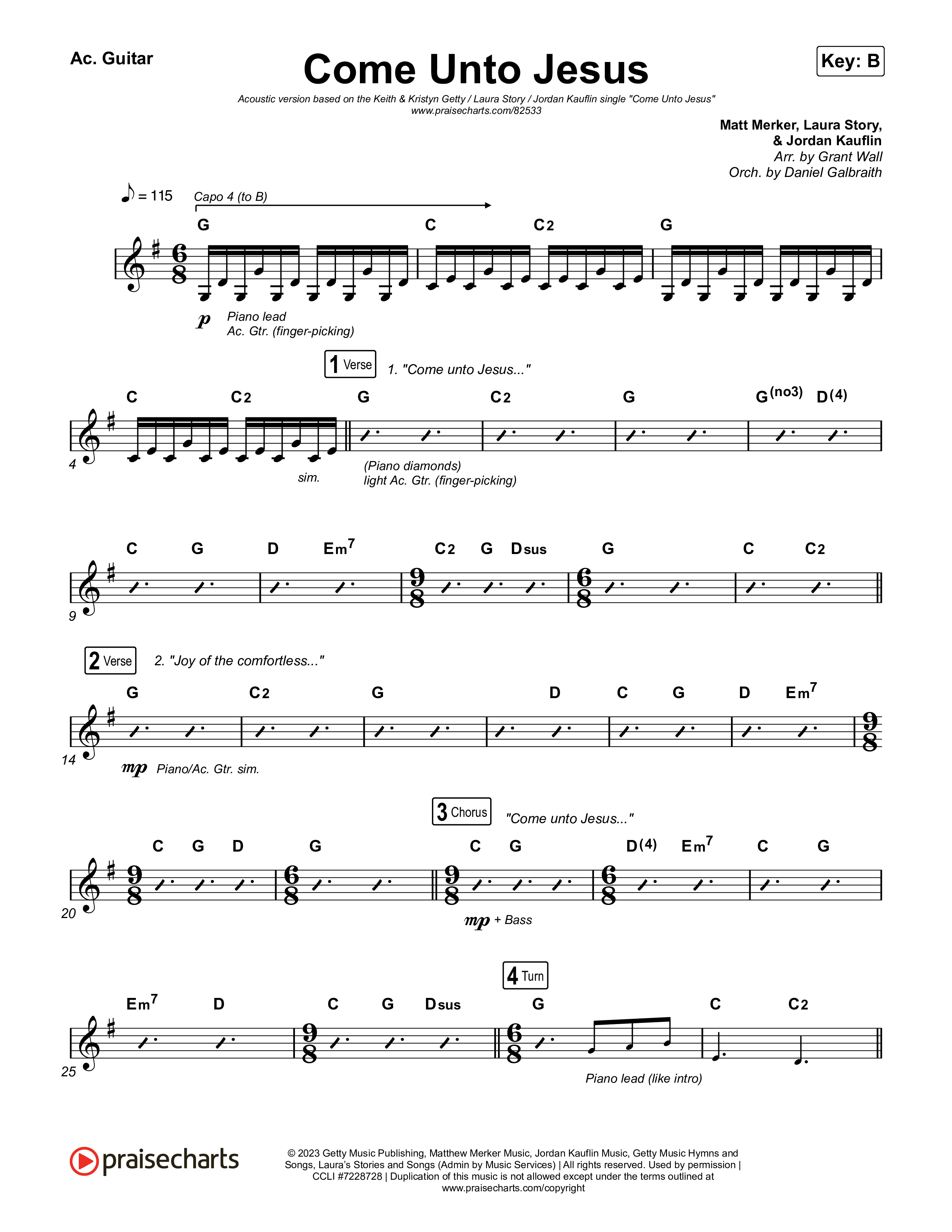 Come Unto Jesus (Acoustic) Acoustic Guitar (Keith & Kristyn Getty / Laura Story / Jordan Kauflin)