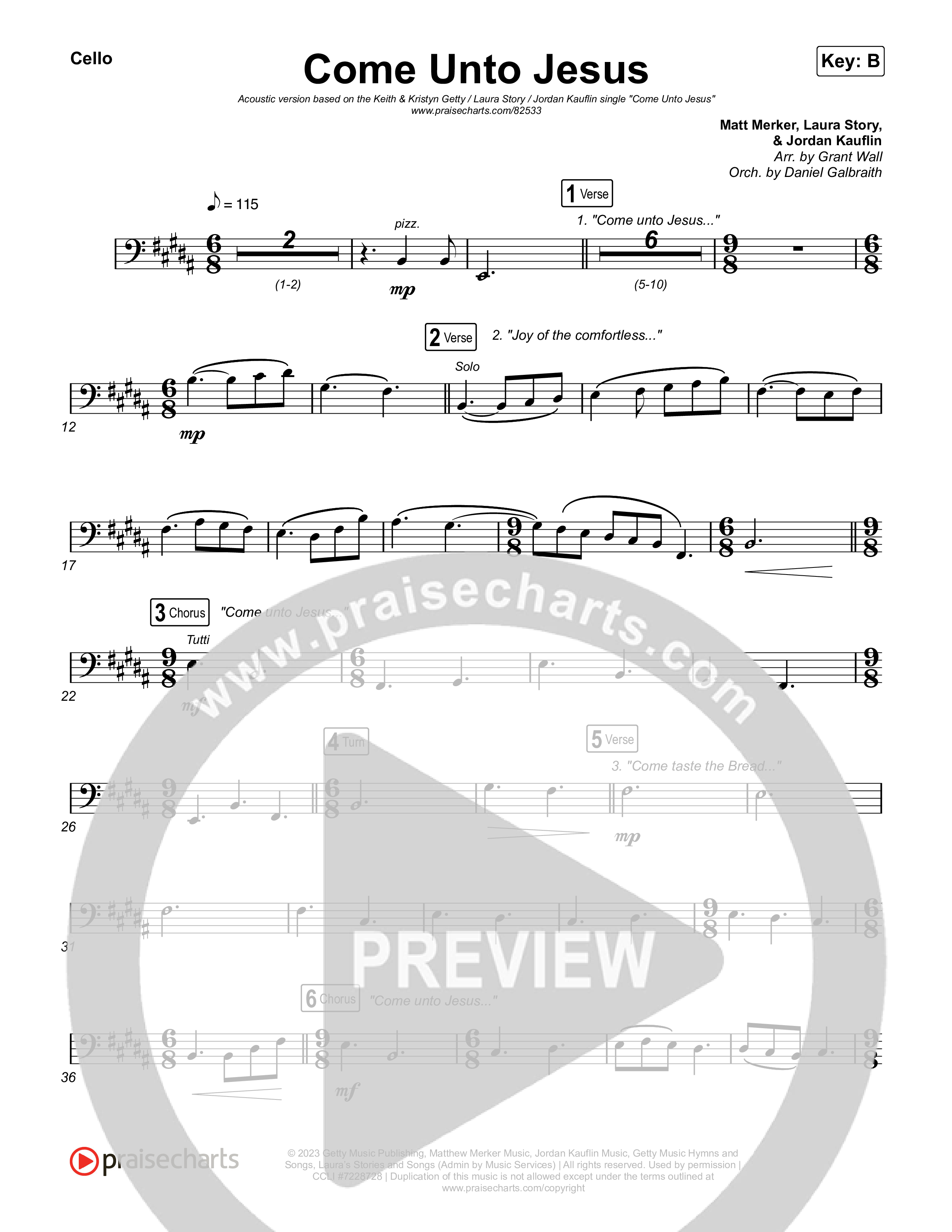 Come Unto Jesus (Acoustic) Cello (Keith & Kristyn Getty / Laura Story / Jordan Kauflin)