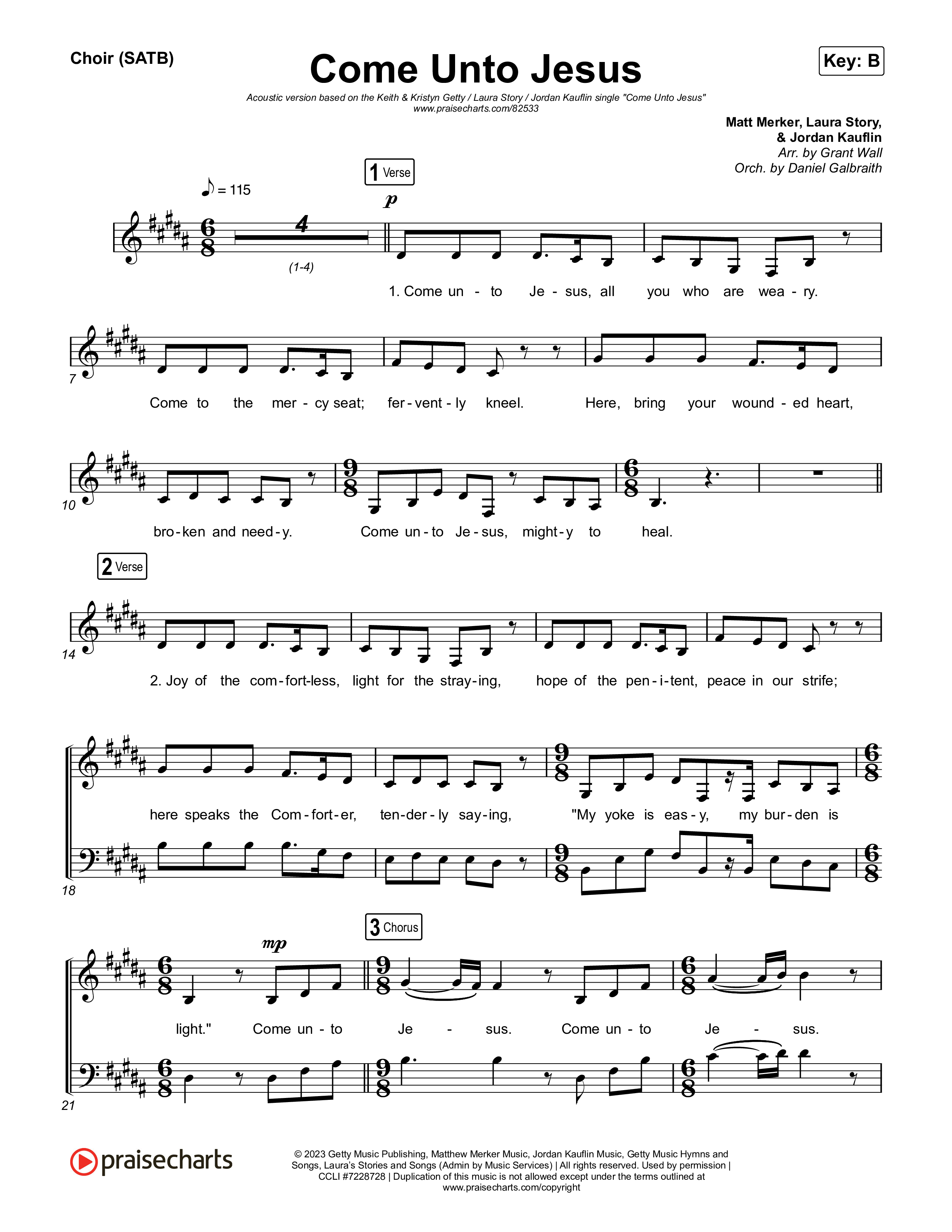 Come Unto Jesus (Acoustic) Choir Sheet (SATB) (Keith & Kristyn Getty / Laura Story / Jordan Kauflin)