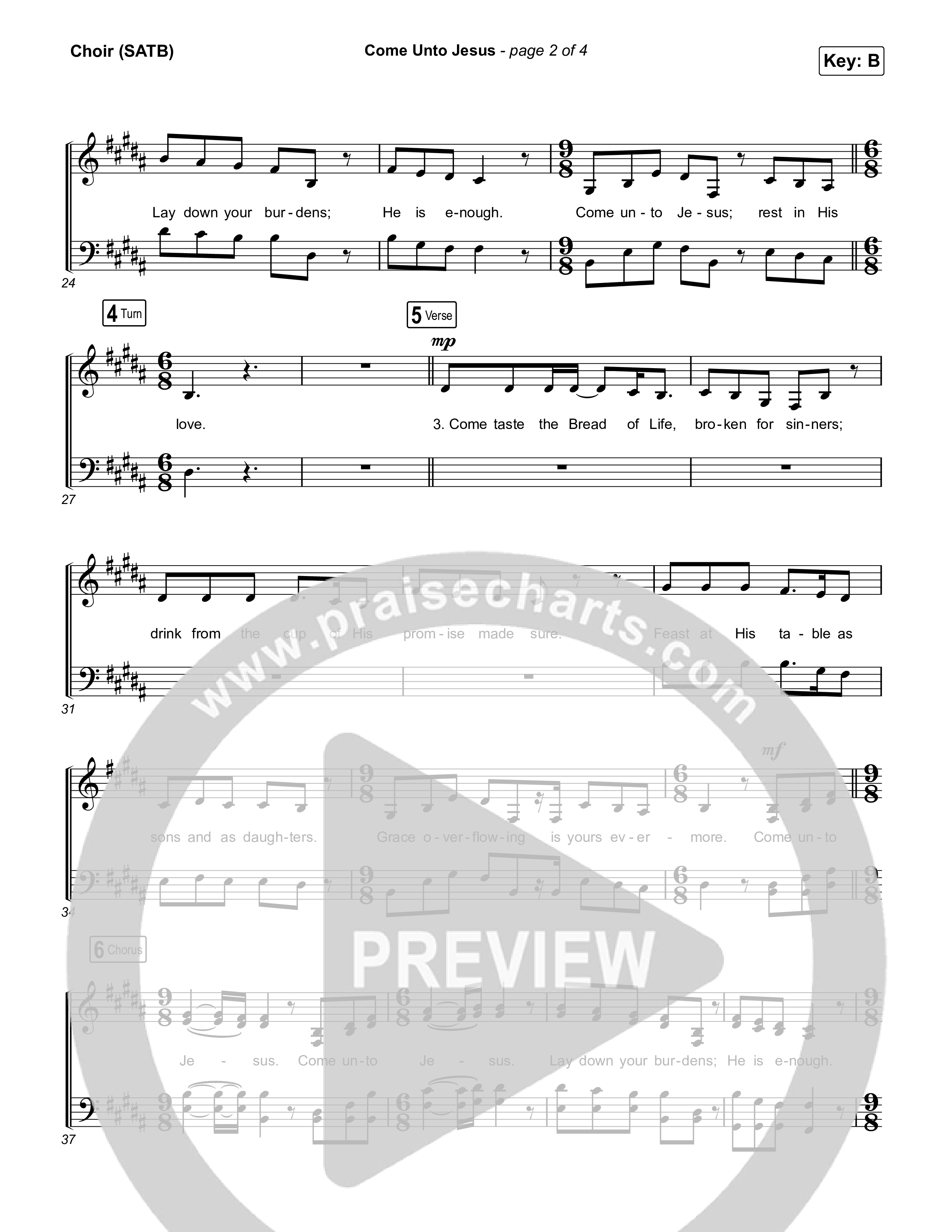 Come Unto Jesus (Acoustic) Choir Sheet (SATB) (Keith & Kristyn Getty / Laura Story / Jordan Kauflin)