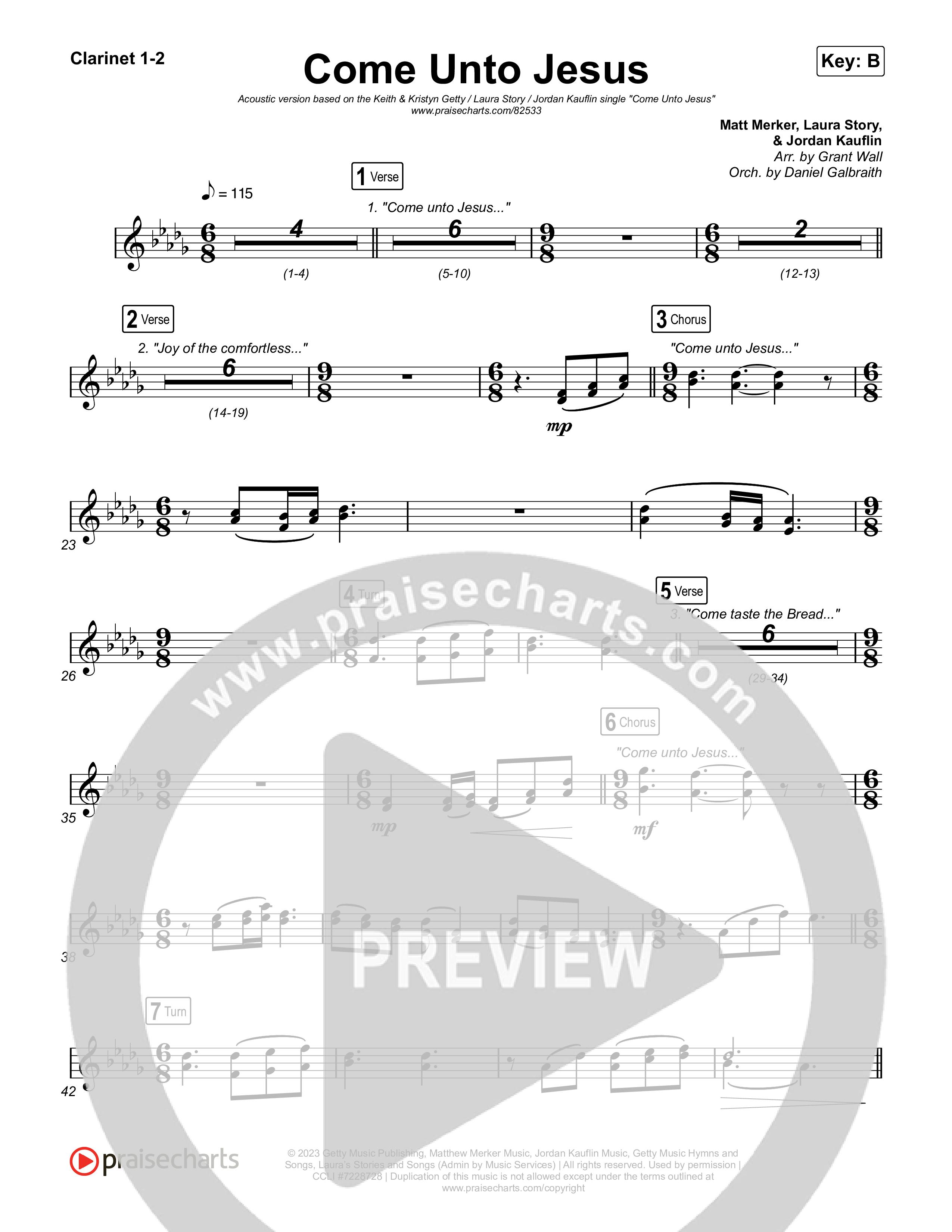 Come Unto Jesus (Acoustic) Clarinet 1,2 (Keith & Kristyn Getty / Laura Story / Jordan Kauflin)