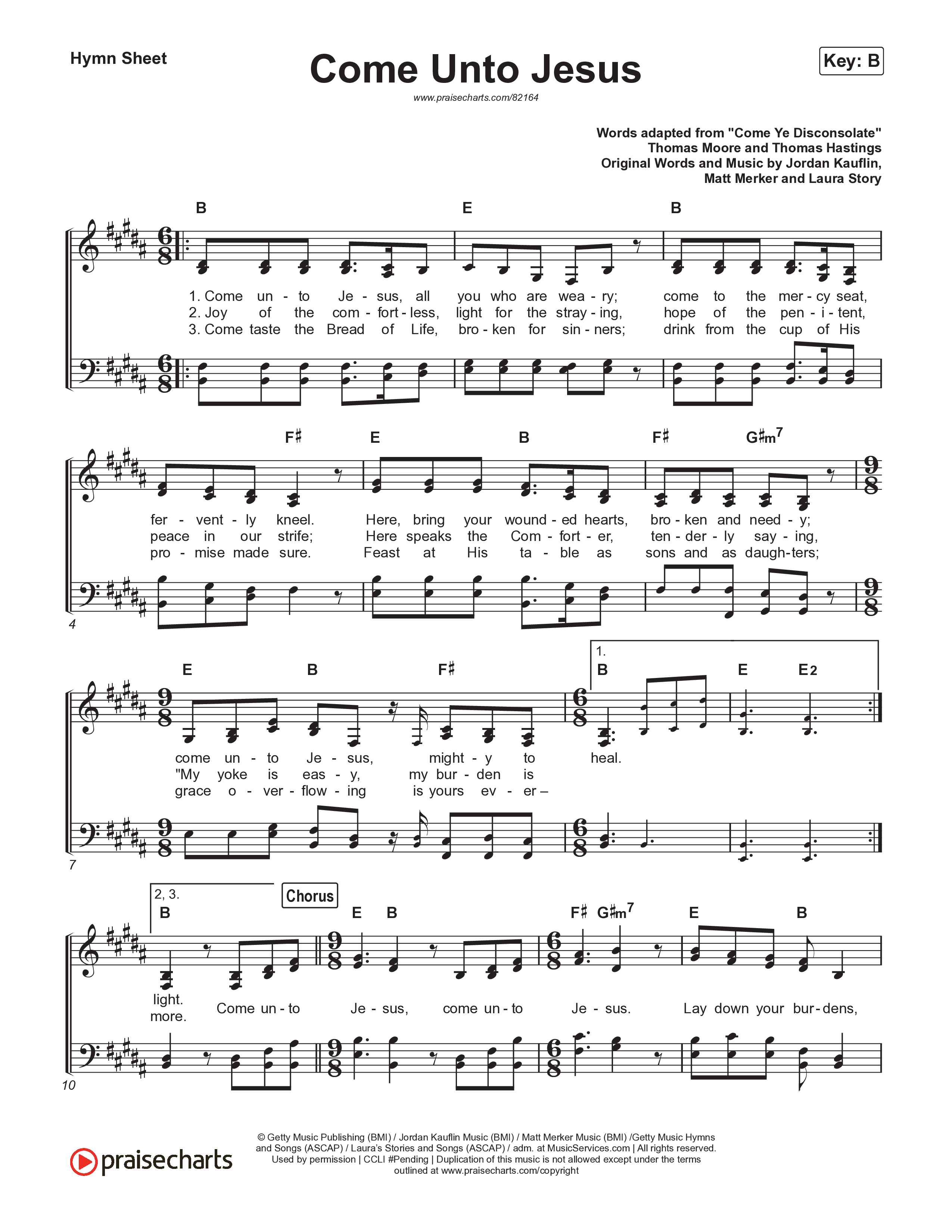 Come Unto Jesus (Acoustic) Hymn Sheet (Keith & Kristyn Getty / Laura Story / Jordan Kauflin)