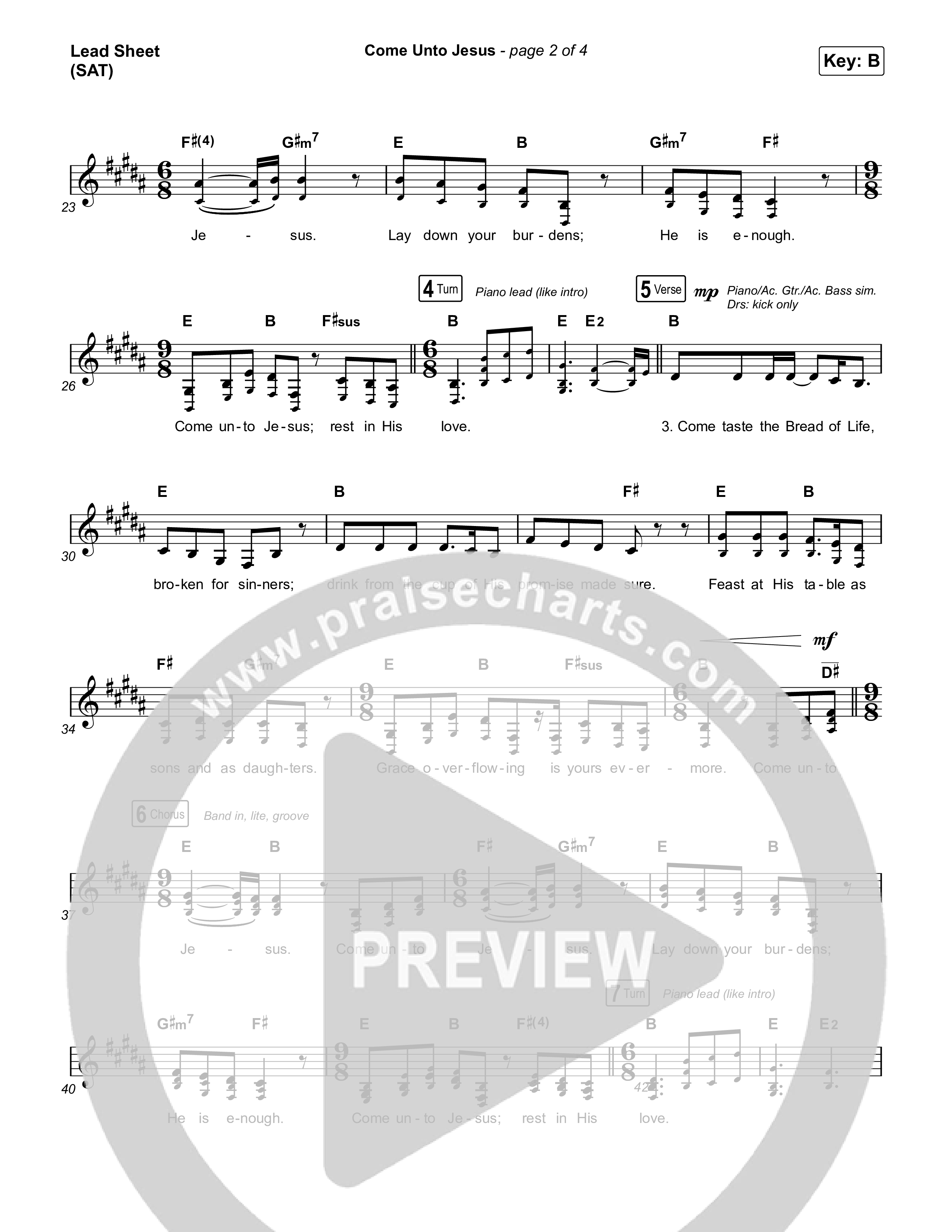 Come Unto Jesus (Acoustic) Lead Sheet (SAT) (Keith & Kristyn Getty / Laura Story / Jordan Kauflin)