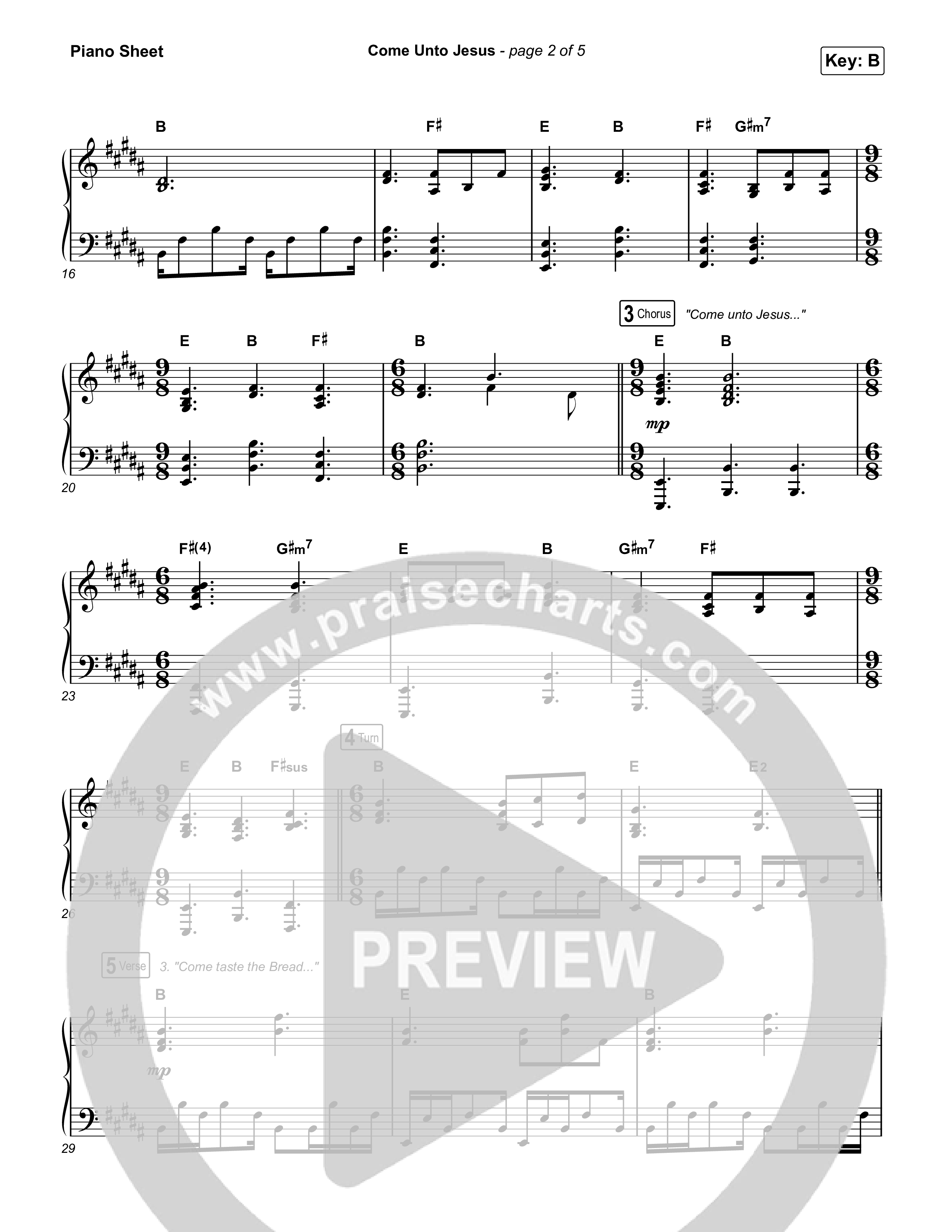 Come Unto Jesus (Acoustic) Piano Sheet (Keith & Kristyn Getty / Laura Story / Jordan Kauflin)