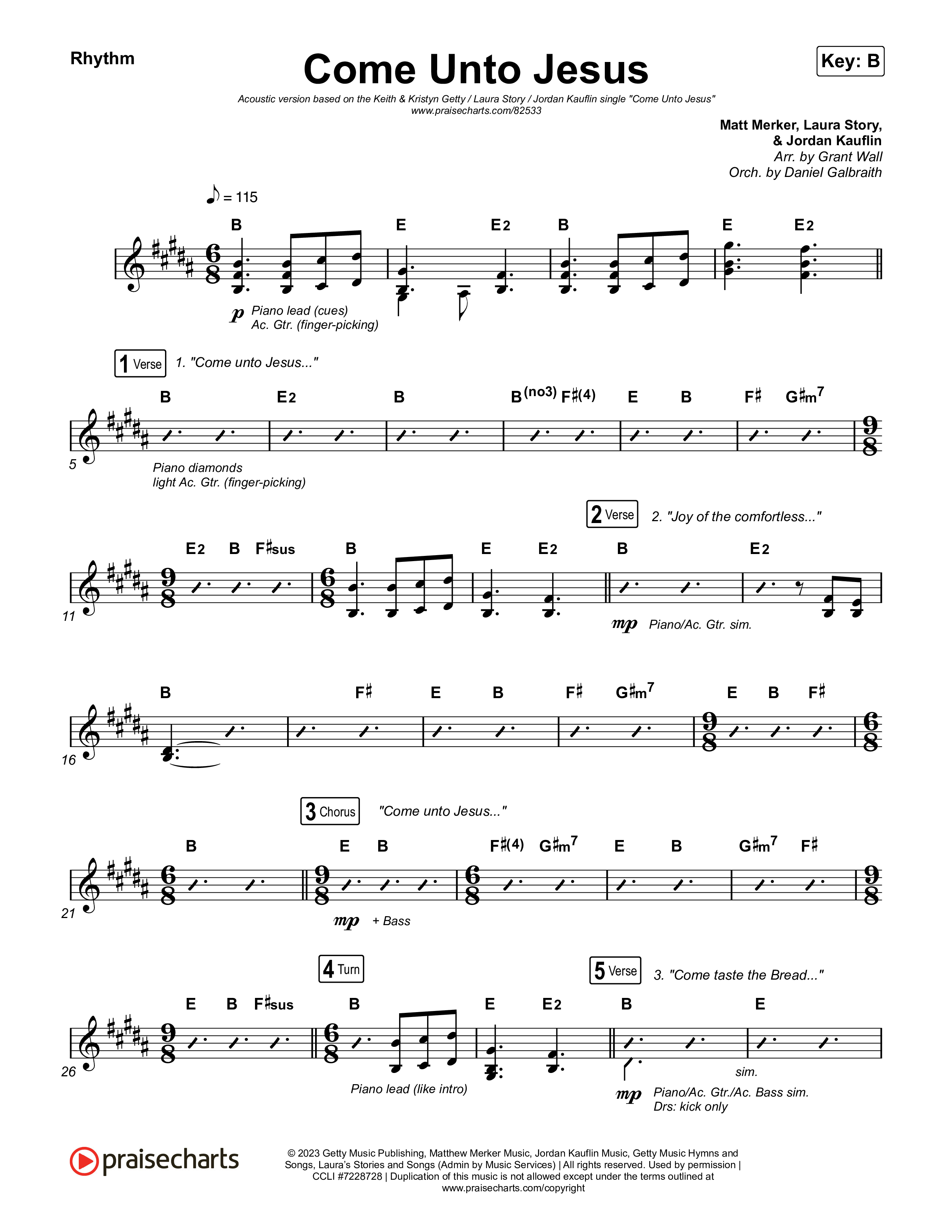 Come Unto Jesus (Acoustic) Rhythm Chart (Keith & Kristyn Getty / Laura Story / Jordan Kauflin)