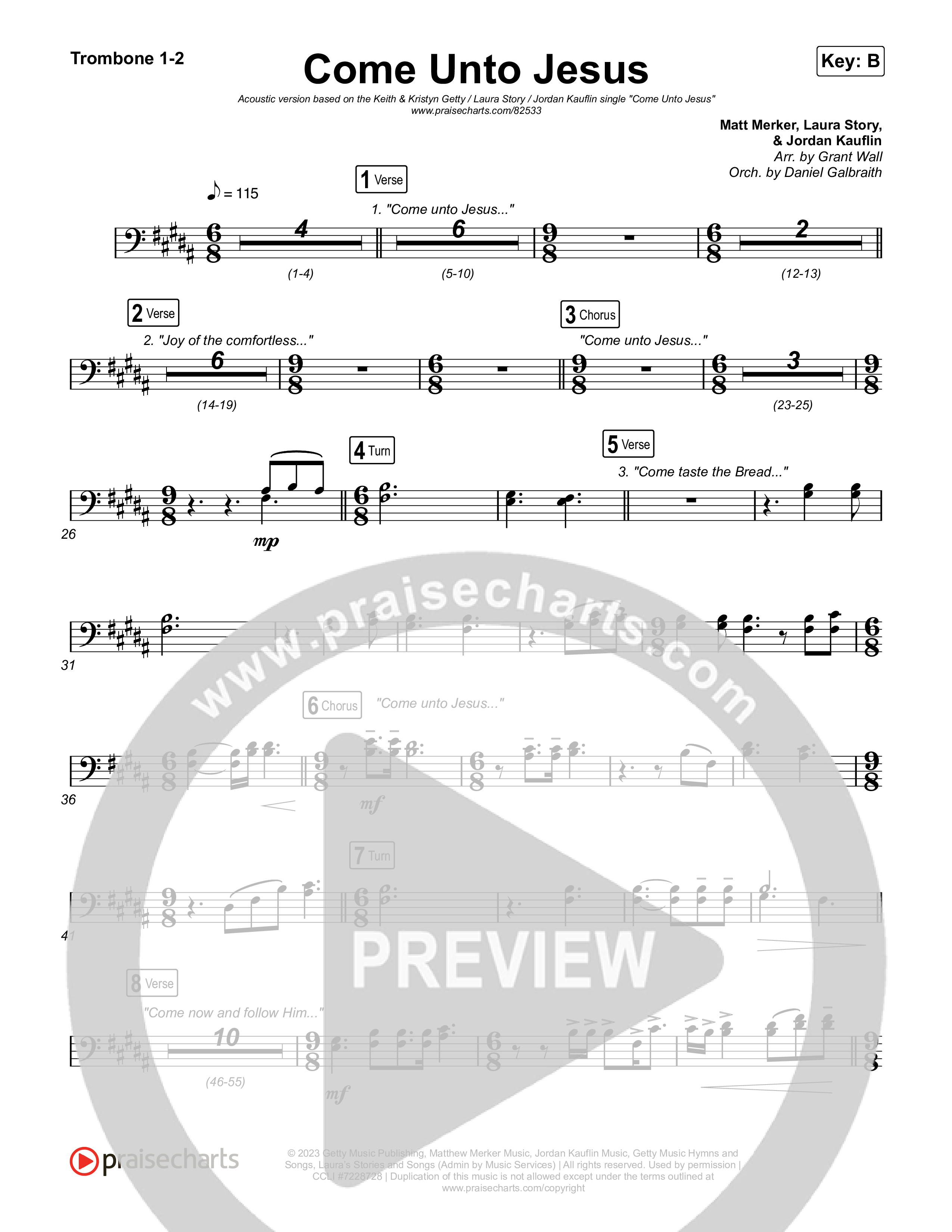 Come Unto Jesus (Acoustic) Trombone 1/2 (Keith & Kristyn Getty / Laura Story / Jordan Kauflin)