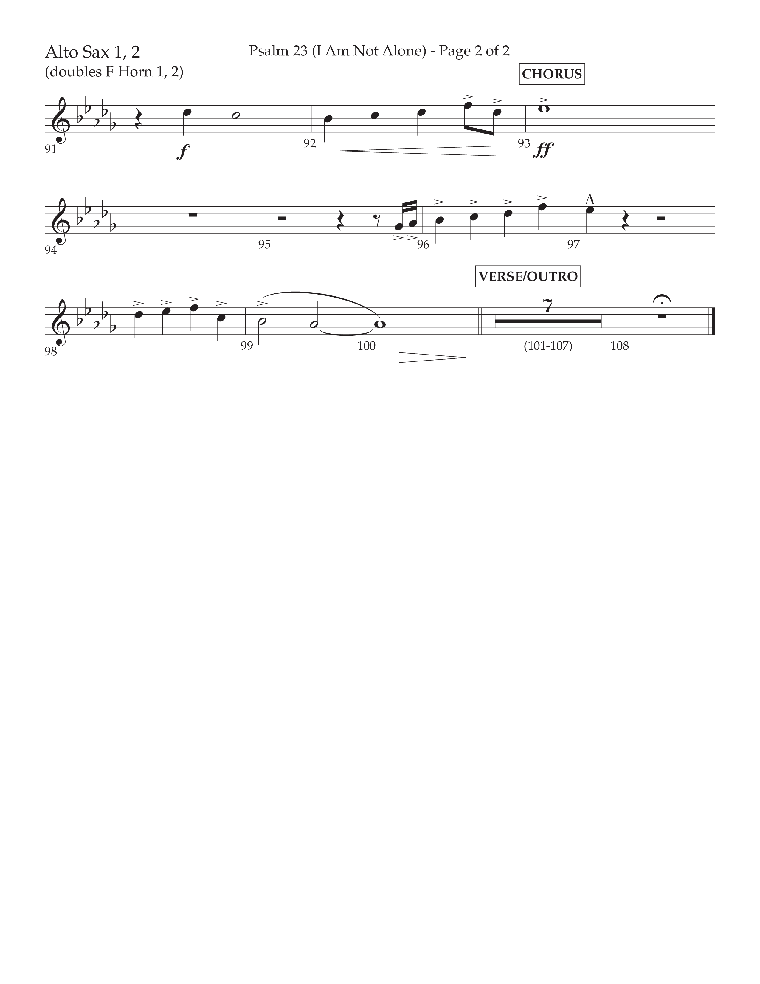 Psalm 23 (I Am Not Alone) (Choral Anthem SATB) Alto Sax 1/2 (Lifeway Choral / Arr. Cliff Duren)